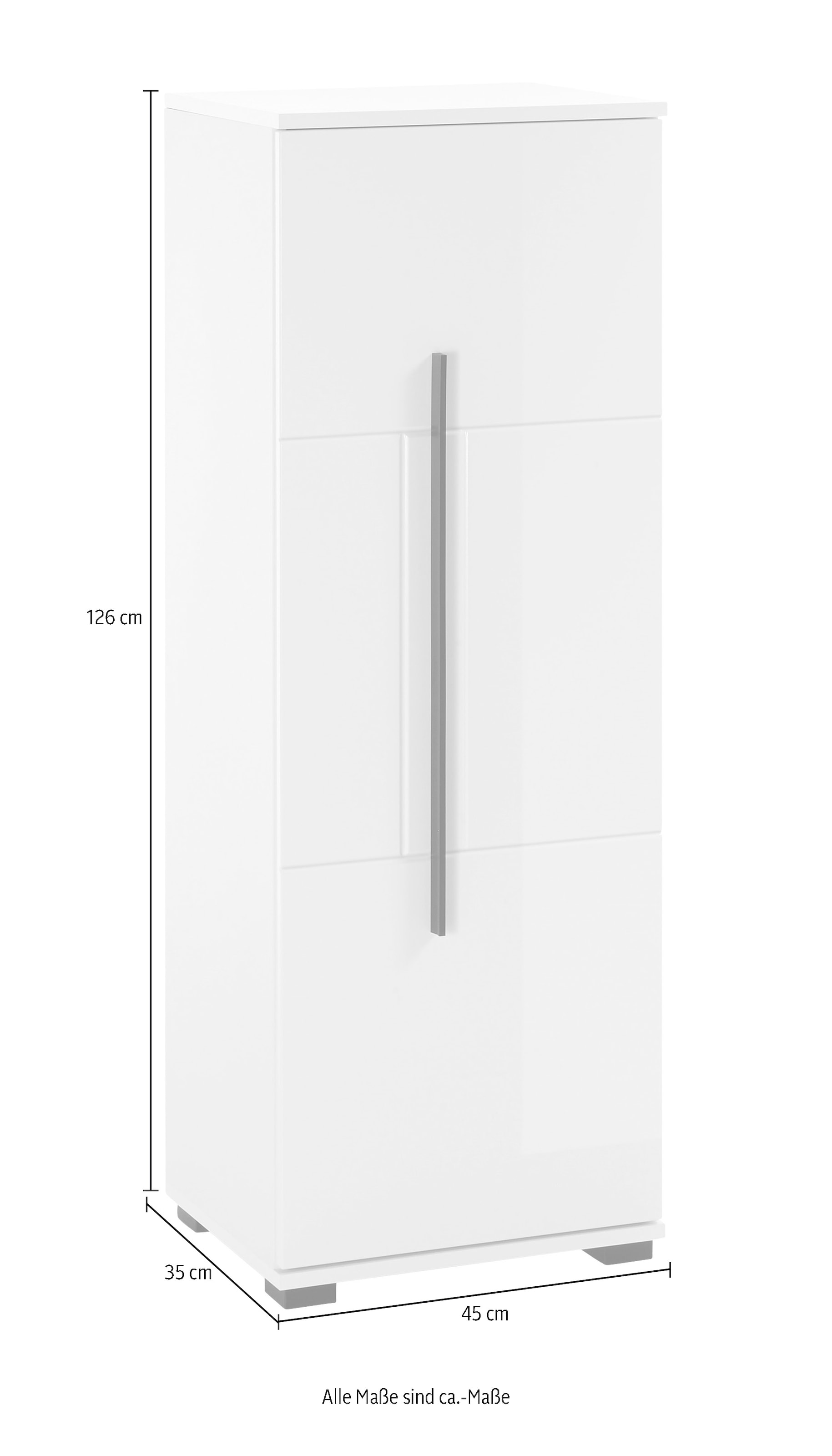 INOSIGN Midischrank »Cantara, Badschrank in Hochglanz Weiss, Schrank im modernen Design«, mit schwarzen Griffen, ausreichend Stauraum
