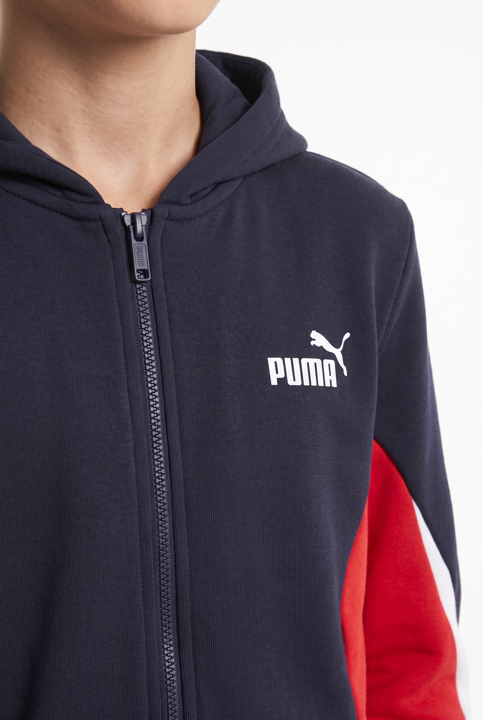 PUMA Combinaison d'entraînement »ESS BLOCK FULL-ZIP SWEAT SUIT B« 2 ensemble 2 pièces, avec fermeture éclair sur le haut, coupe régulière