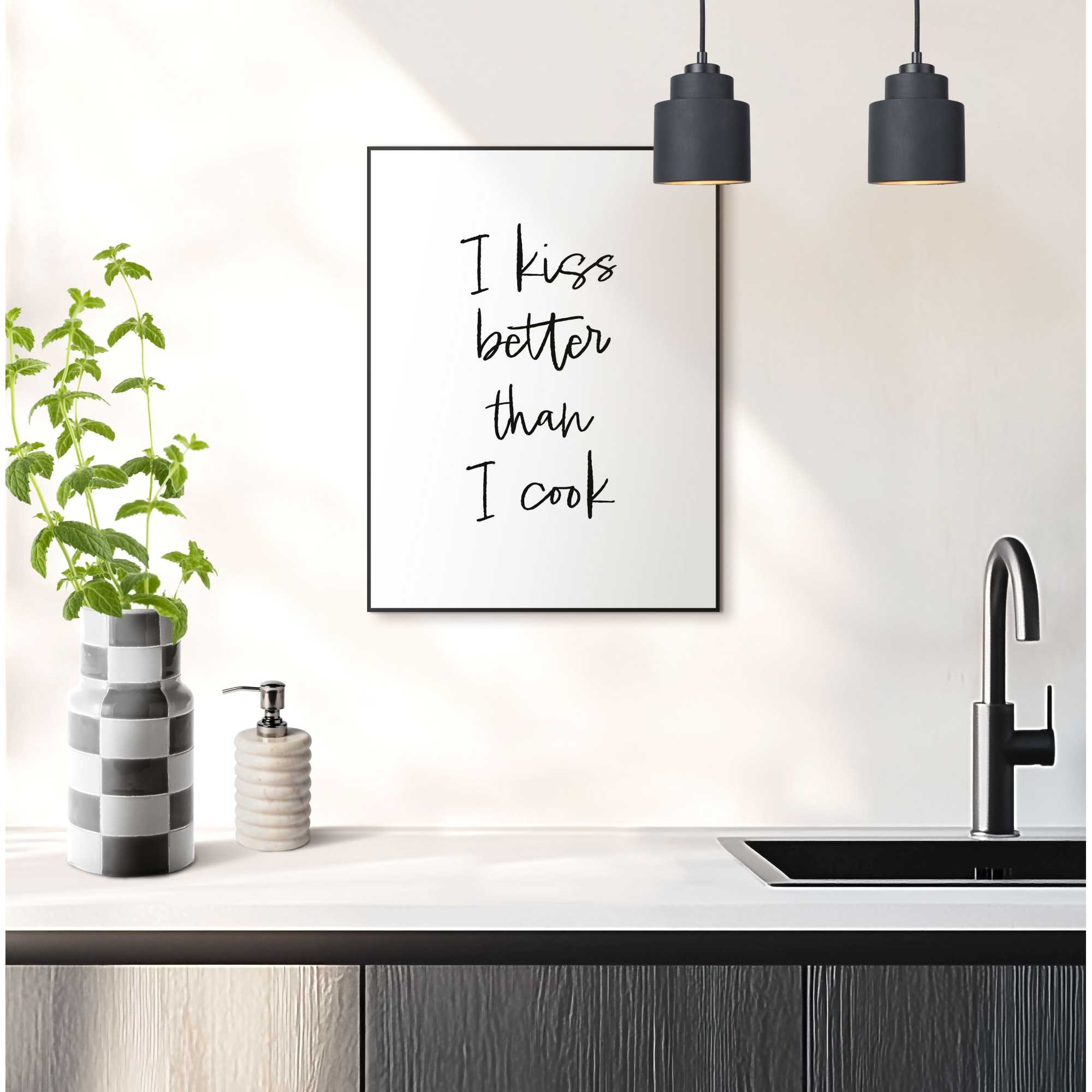 Reinders! Poster »Cooking Kisses« Küche - Schwarz-Weiss - MDF - Sprüche - 30x40 cm