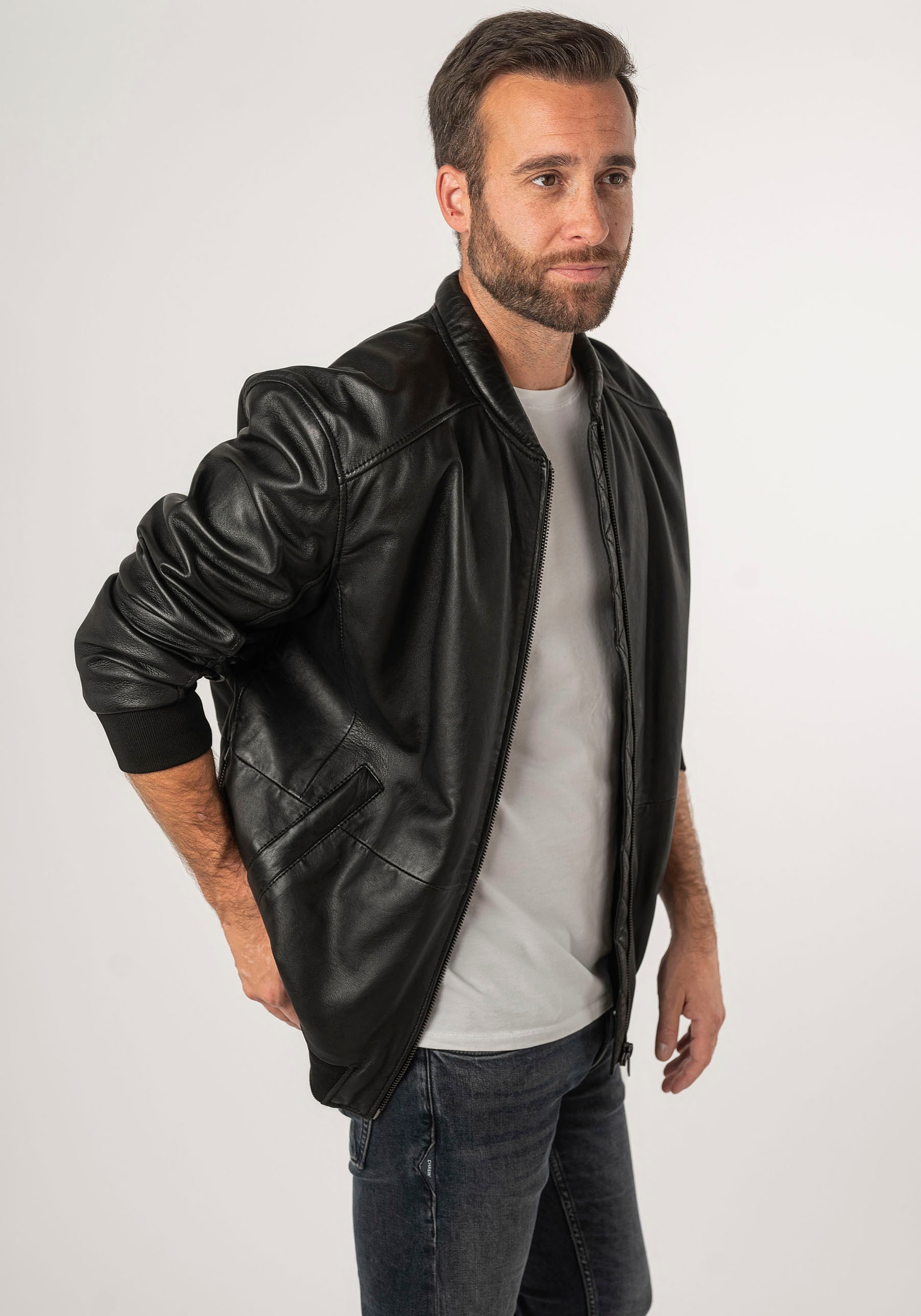 Mauritius Lederjacke »2Mkaira OS«, mit Reissverschluss, Strickbündchen, Ärmeltasche