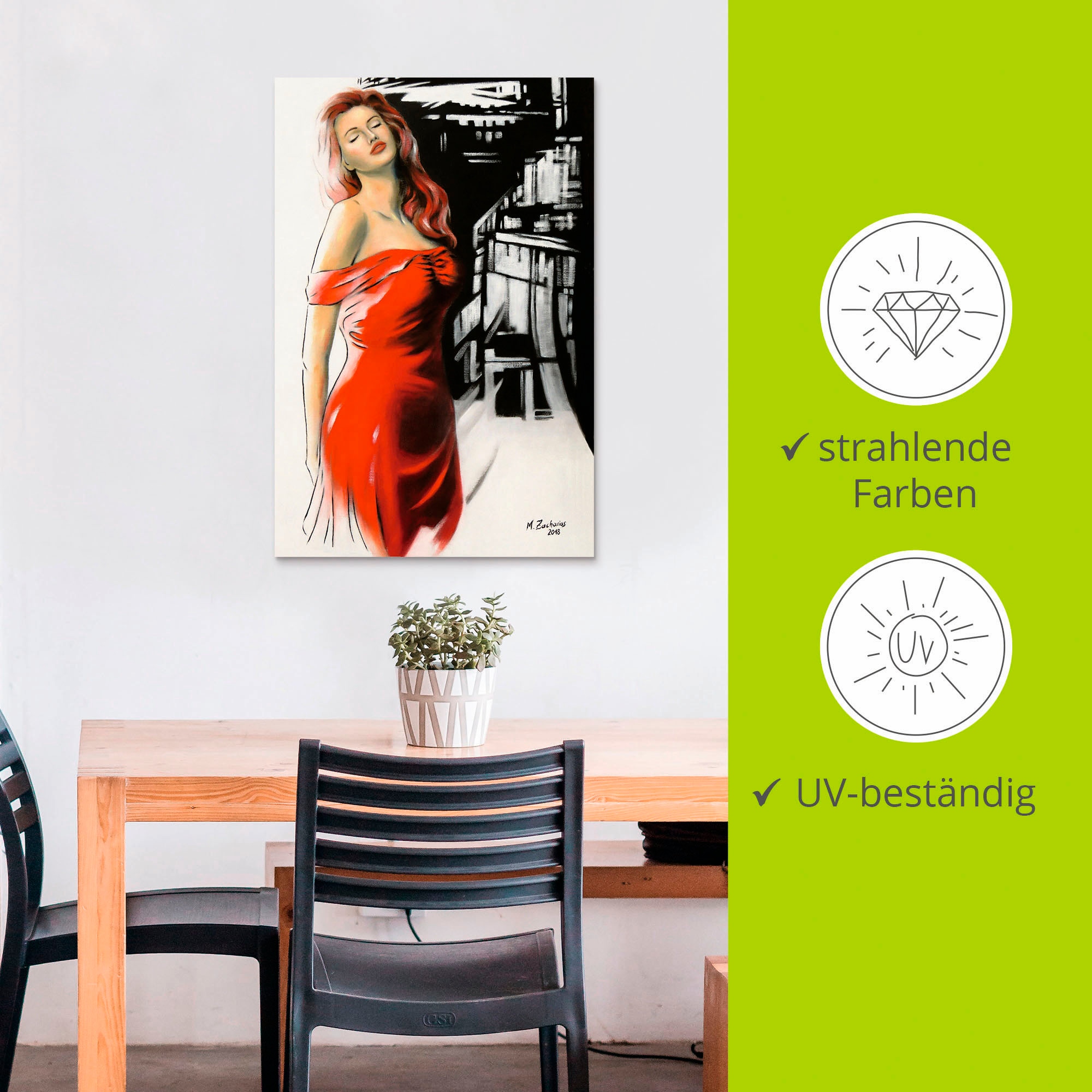 Artland Wandbild »Schönheit im roten Kleid«, Frau, (1 St.), als Alubild, Outdoorbild, Leinwandbild, Poster, Wandaufkleber