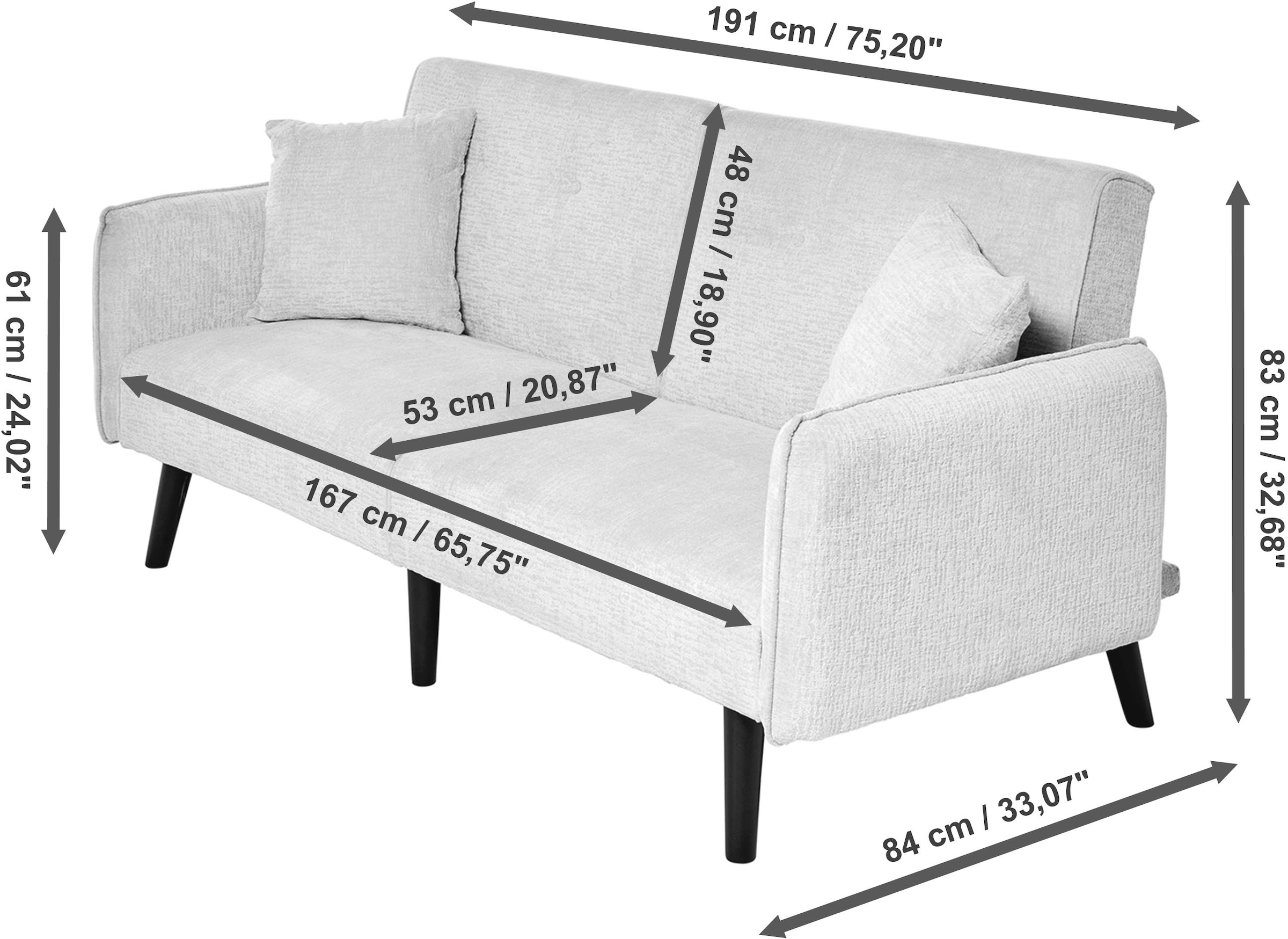 Jahnke Schlafsofa »CHILLAX DOT« mit Relax-und Schlaffunktion, inkl. Kissen, Breite 191 cm
