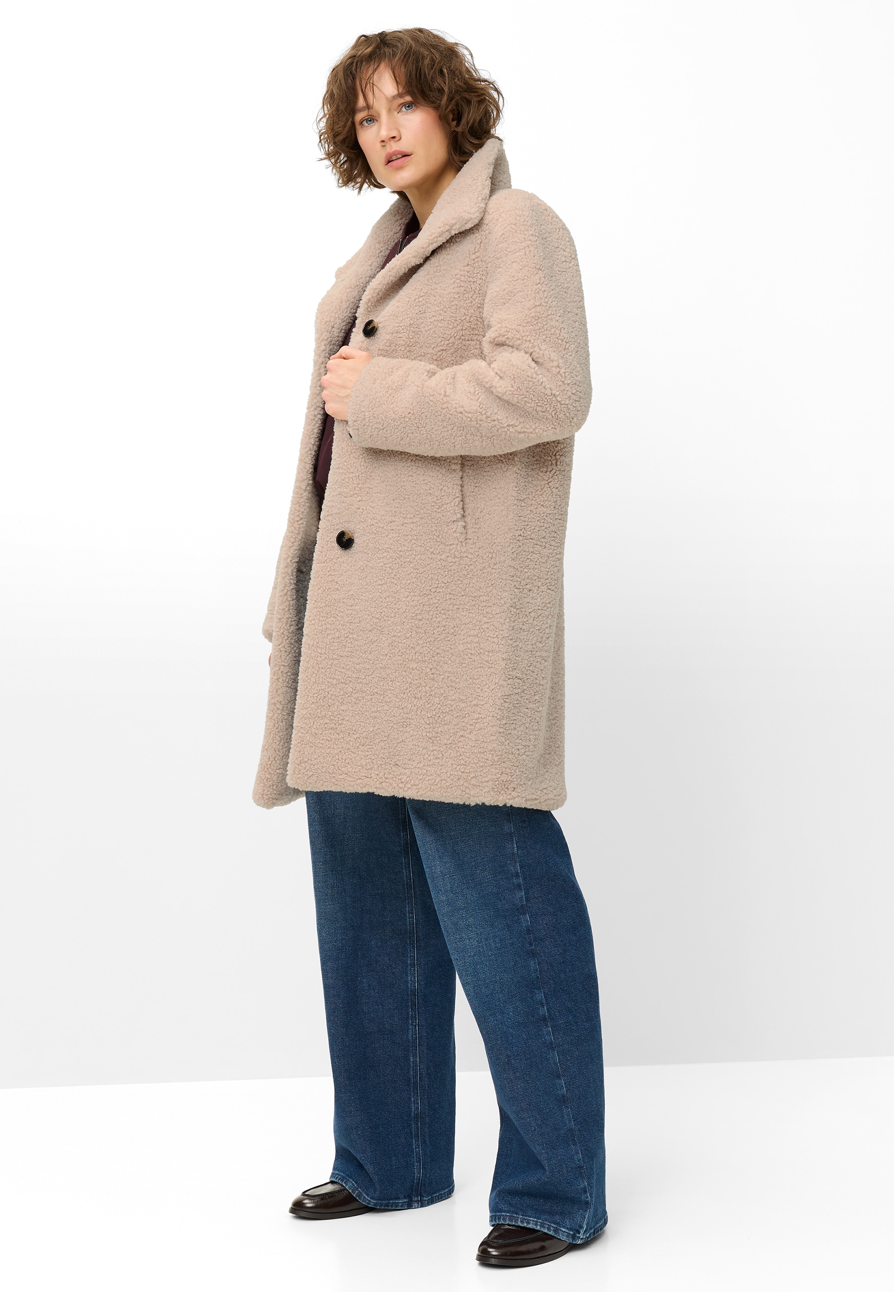 Fuchs Schmitt Manteau en imitation fourrure col montant, coupe régulière