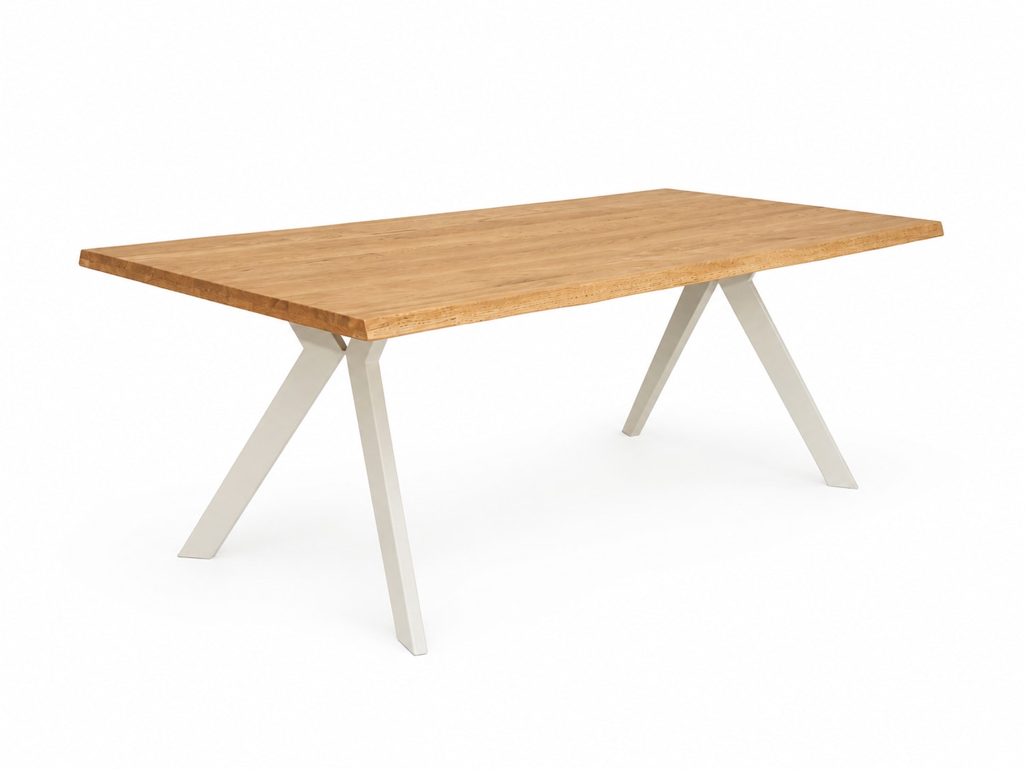 GOODproduct Esstisch »»MONACO« Speisetisch, Küchentisch, Wohntisch, Esszimmertisch« Wildeiche geölt Natur, Baumkante, A-Gestell Pearl White Metall