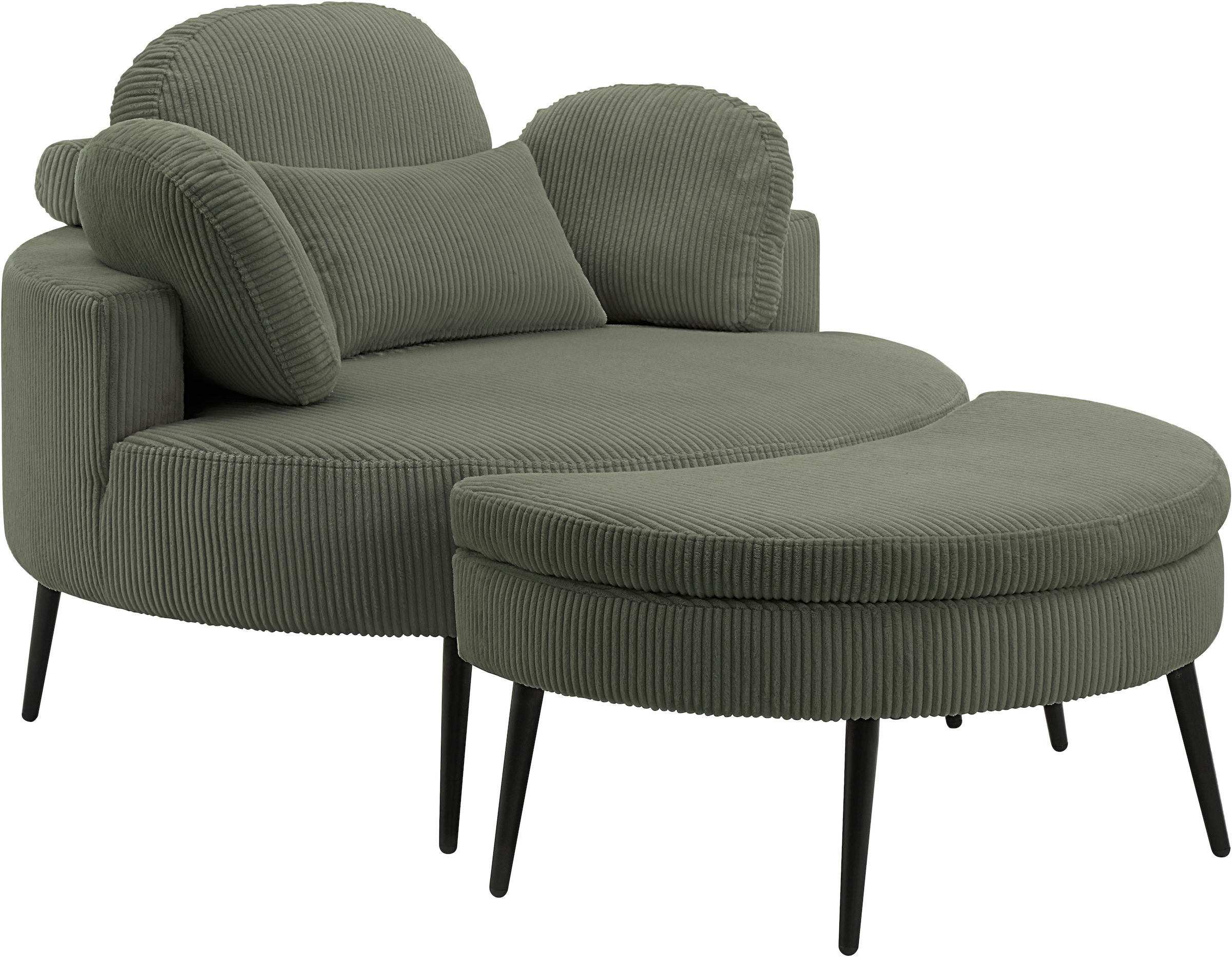 GOODproduct Canapé 2 places »Riko Sessel, B: 110 cm, Sitzhöhe: 44 cm« XXL- Sessel, mit Stauraumhocker, Rückenstütze & 4 Zierkissen