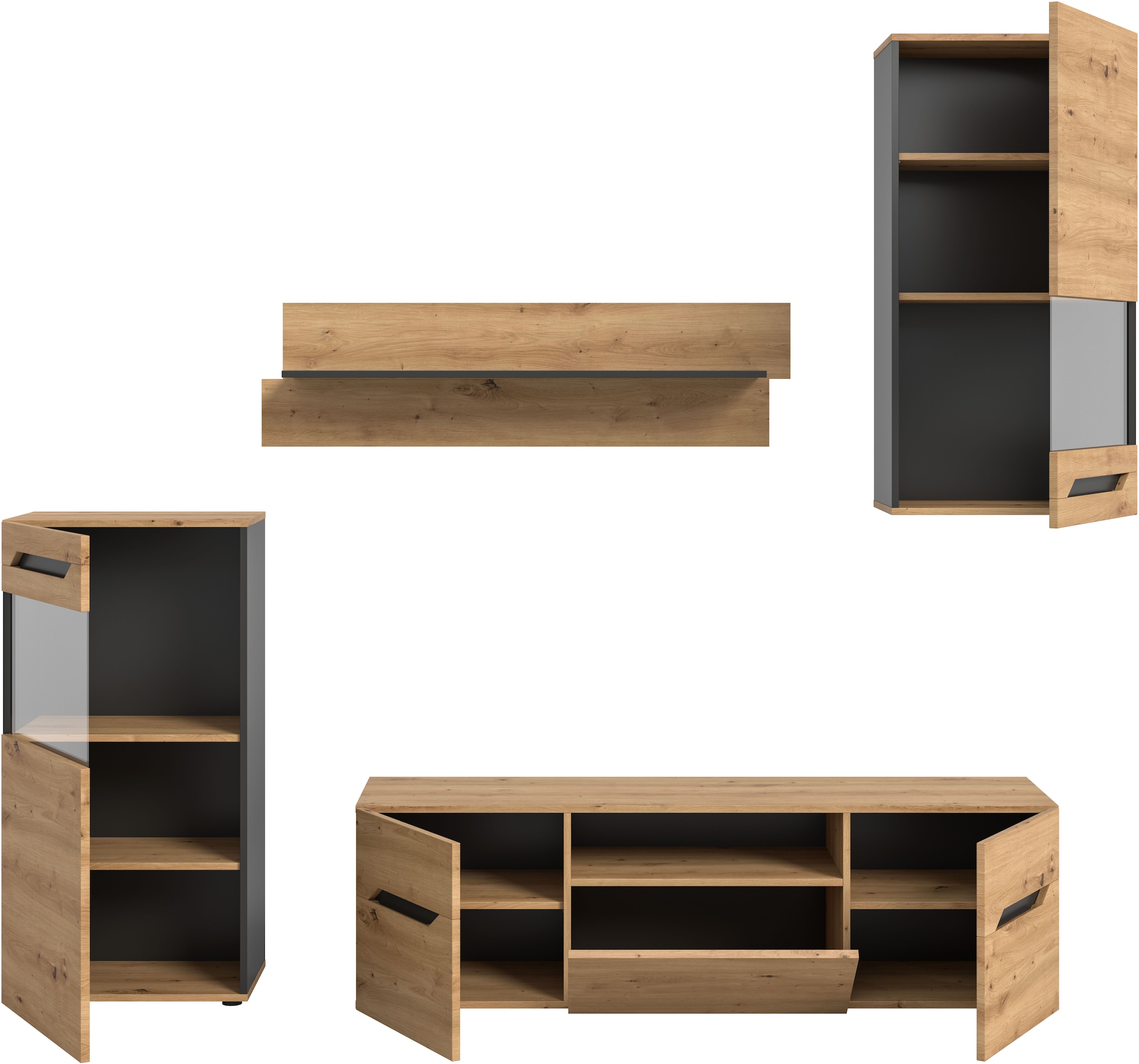 INOSIGN Wohnwand »SERTA, 4-teilig, best. aus: 2x Vitrine, 1x Lowboad & 1x Wandboard«