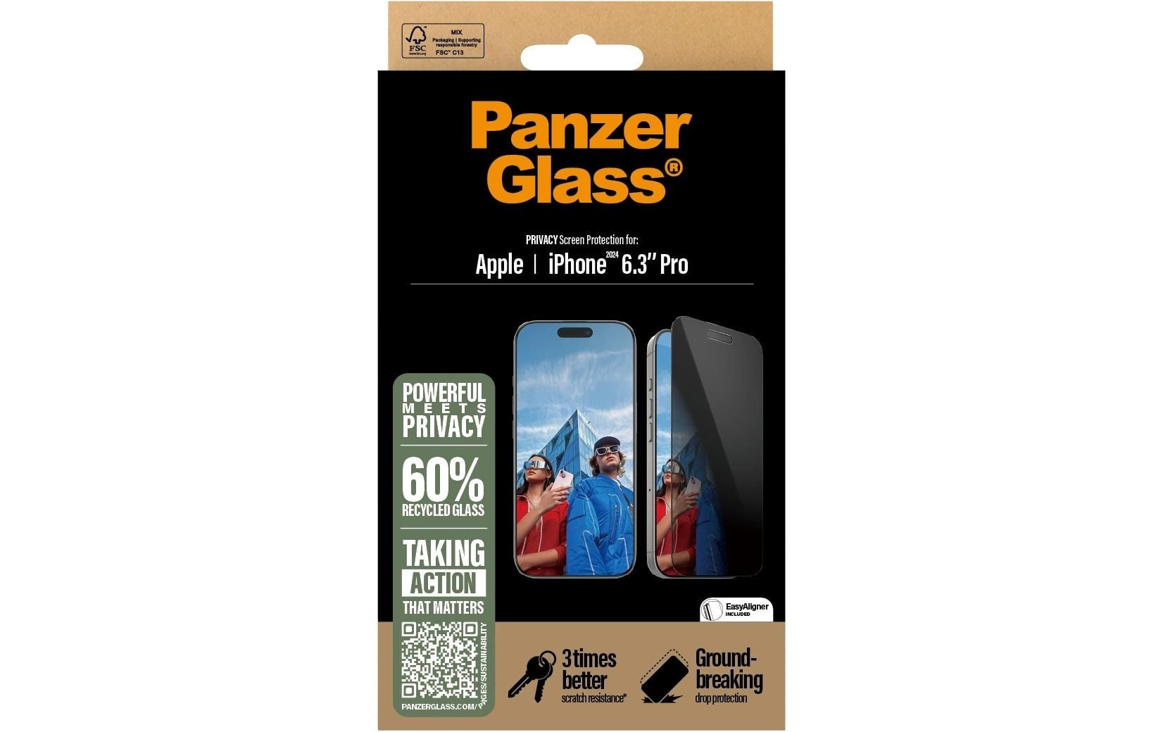 PanzerGlass Displayschutzglas »Ultra Wide Fit Privacy iPhone 16 Pro«, für iPhone 16 Pro, (1 St.)
