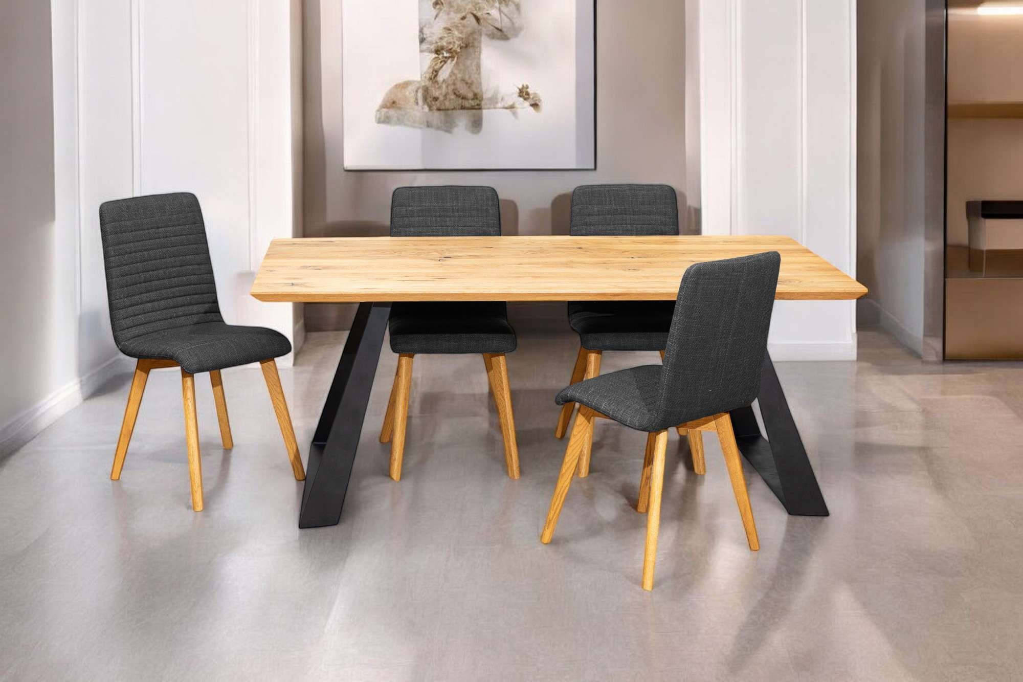 Home affaire 4-Fussstuhl »Arosa Esszimmerstuhl, Polsterstuhl, Küchenstuhl, Speisestuhl, Essstuhl«, (Set), 2 St., Chenille, 2er-Set, Beine aus Massivholz Eiche oder Buche, mit gestepptem Stoff