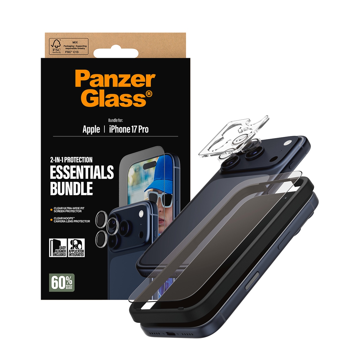 CARE by PanzerGlass Verre de protection d'écran »2-in-1 Protection Essentials Bundle« für Apple iPhone 17 Pro Displayschutzfolie, Schutzfolie, Bildschirmschutz, kratz- & stossfest