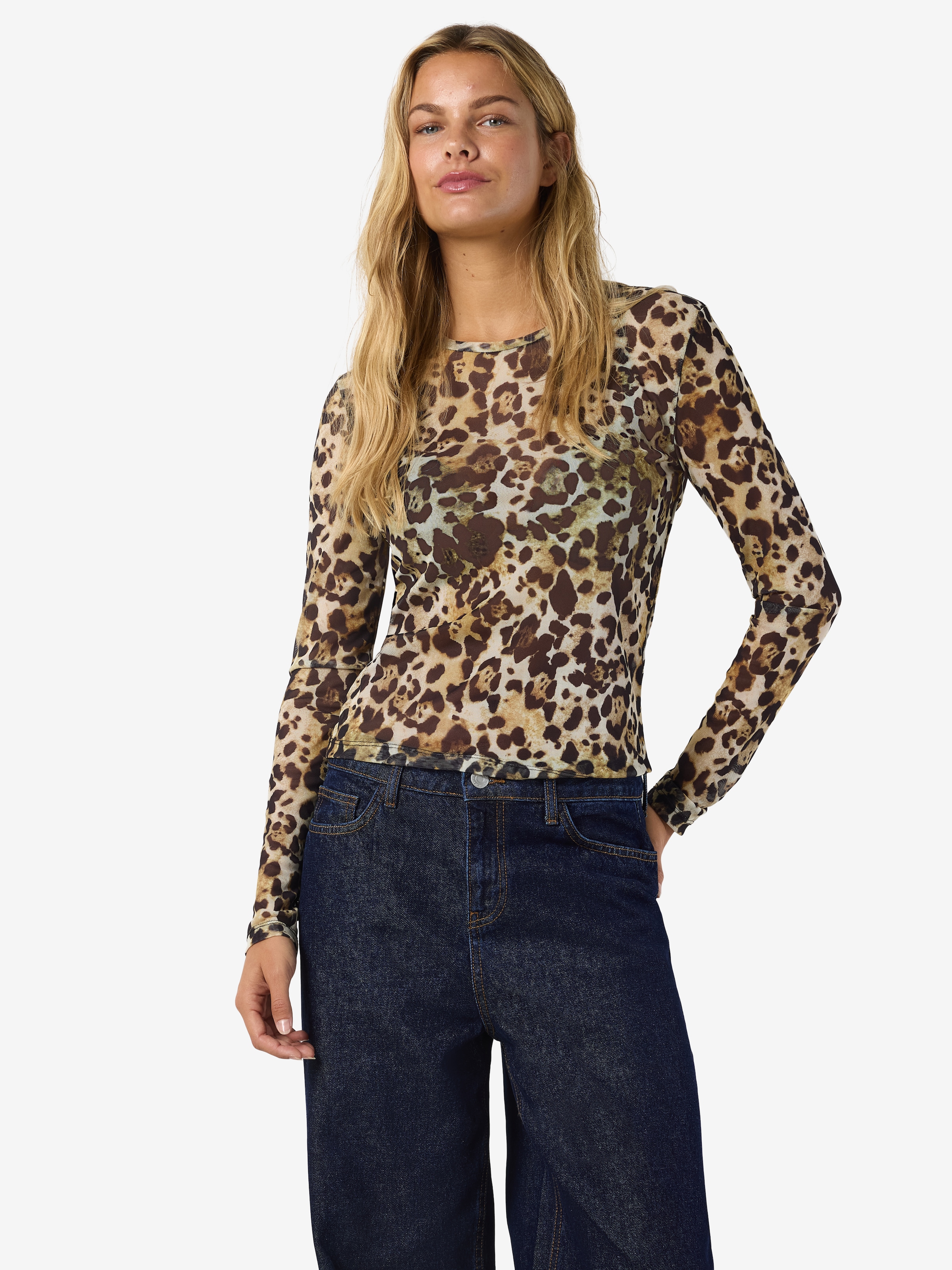 Noisy may T-shirt en résille »NMJUDITH L/S MESH TOP BG NOOS« transparent