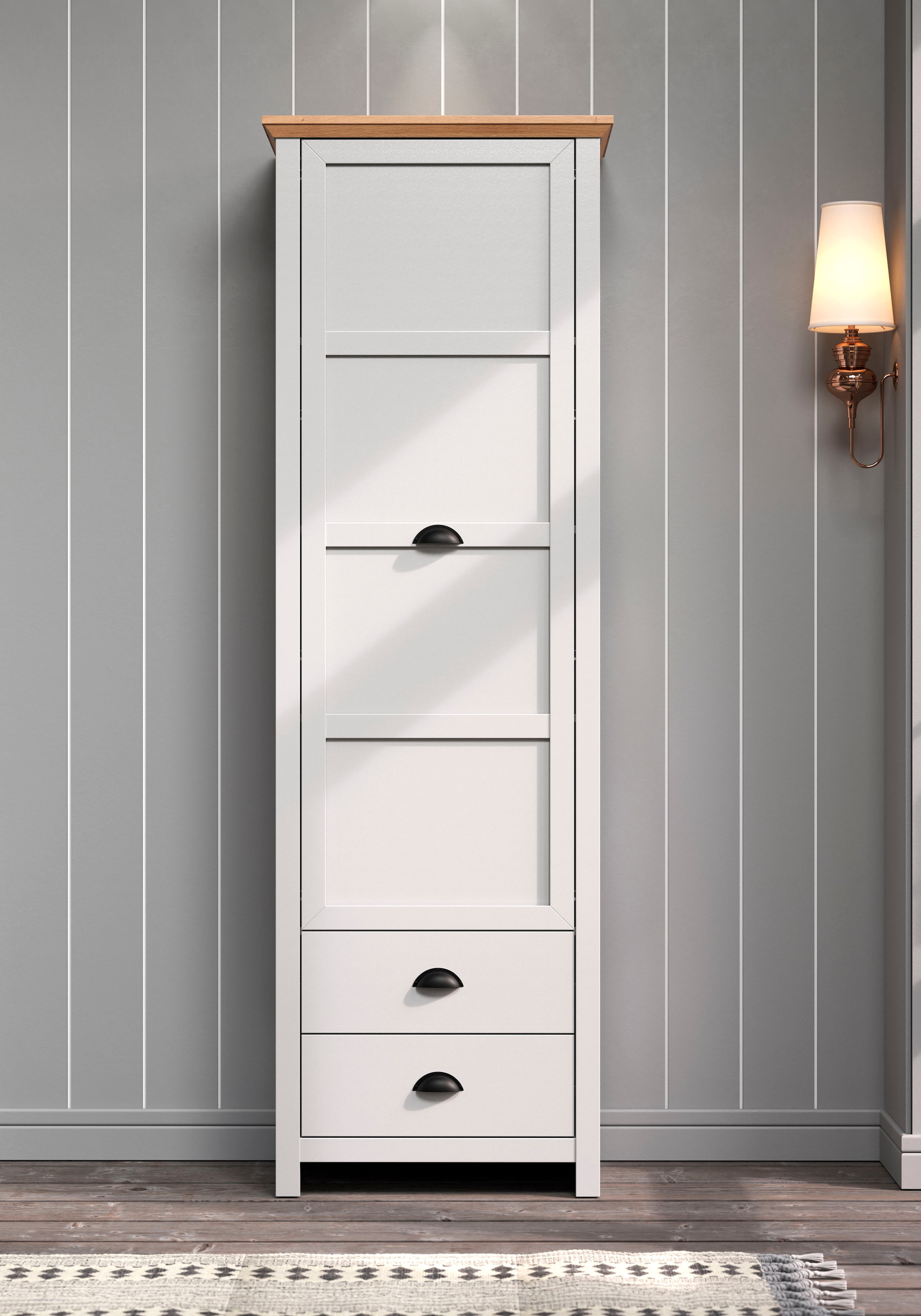Image of Home affaire Garderobenschrank "Herzwill" Kleiderschrank, grau, Eiche, Kleiderstange, B/H/T ca.: 65/201/41 cm