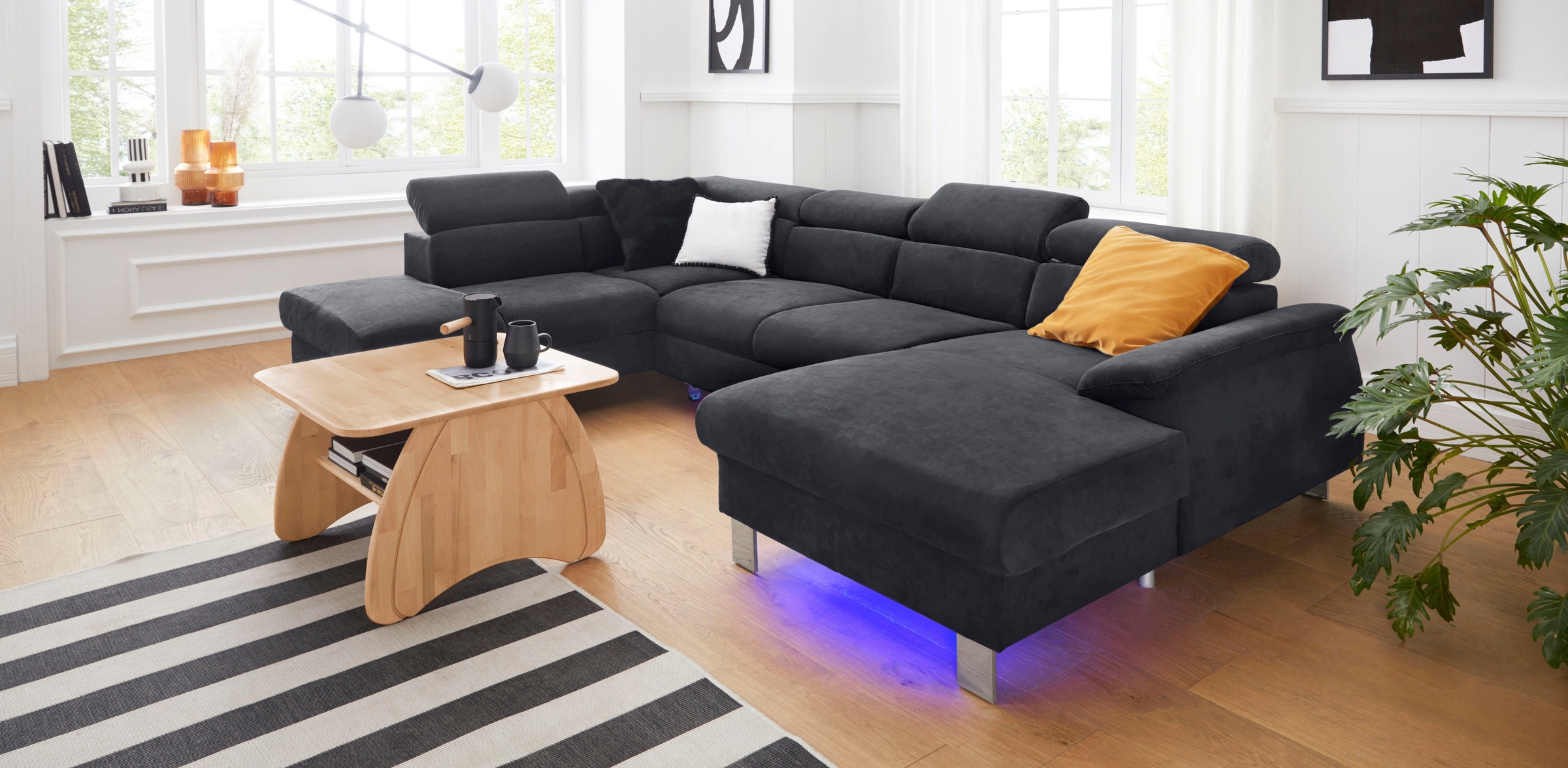 COTTA Polstergarnitur »Komaris U-Form«, (Set), Set bestehend aus: Wohnlandschaft mit Kopfteilverstellung & Hocker