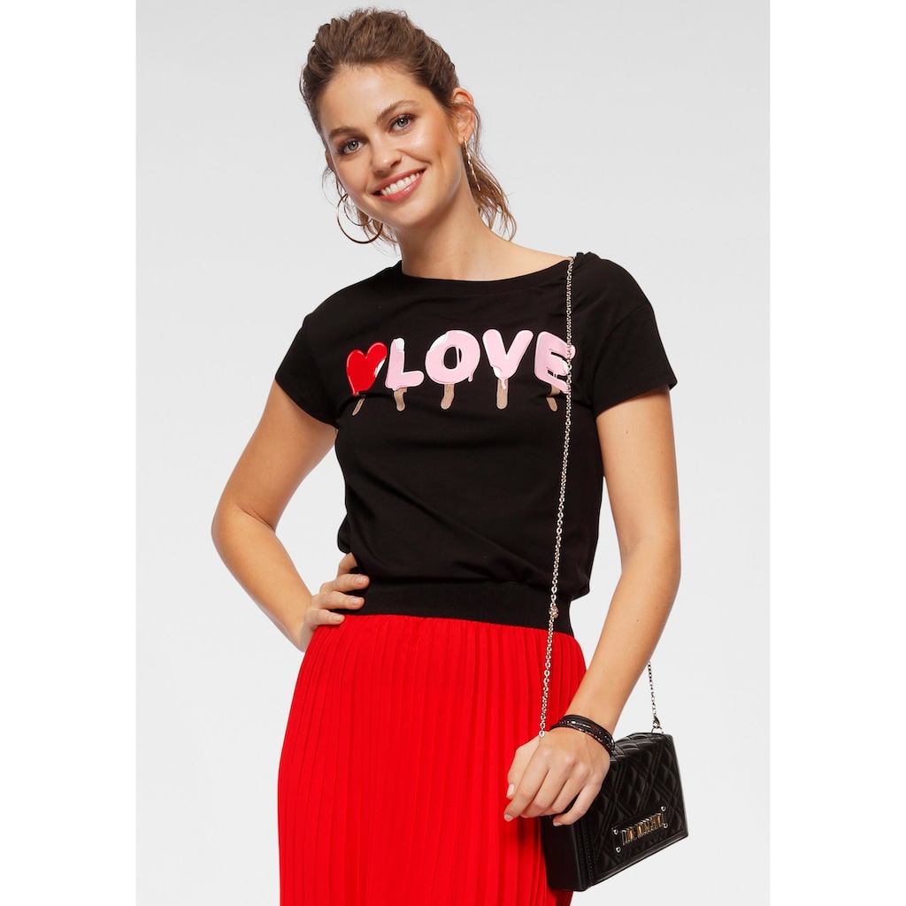 LOVE MOSCHINO Print-Shirt, mit Statement-Print und Pailletten