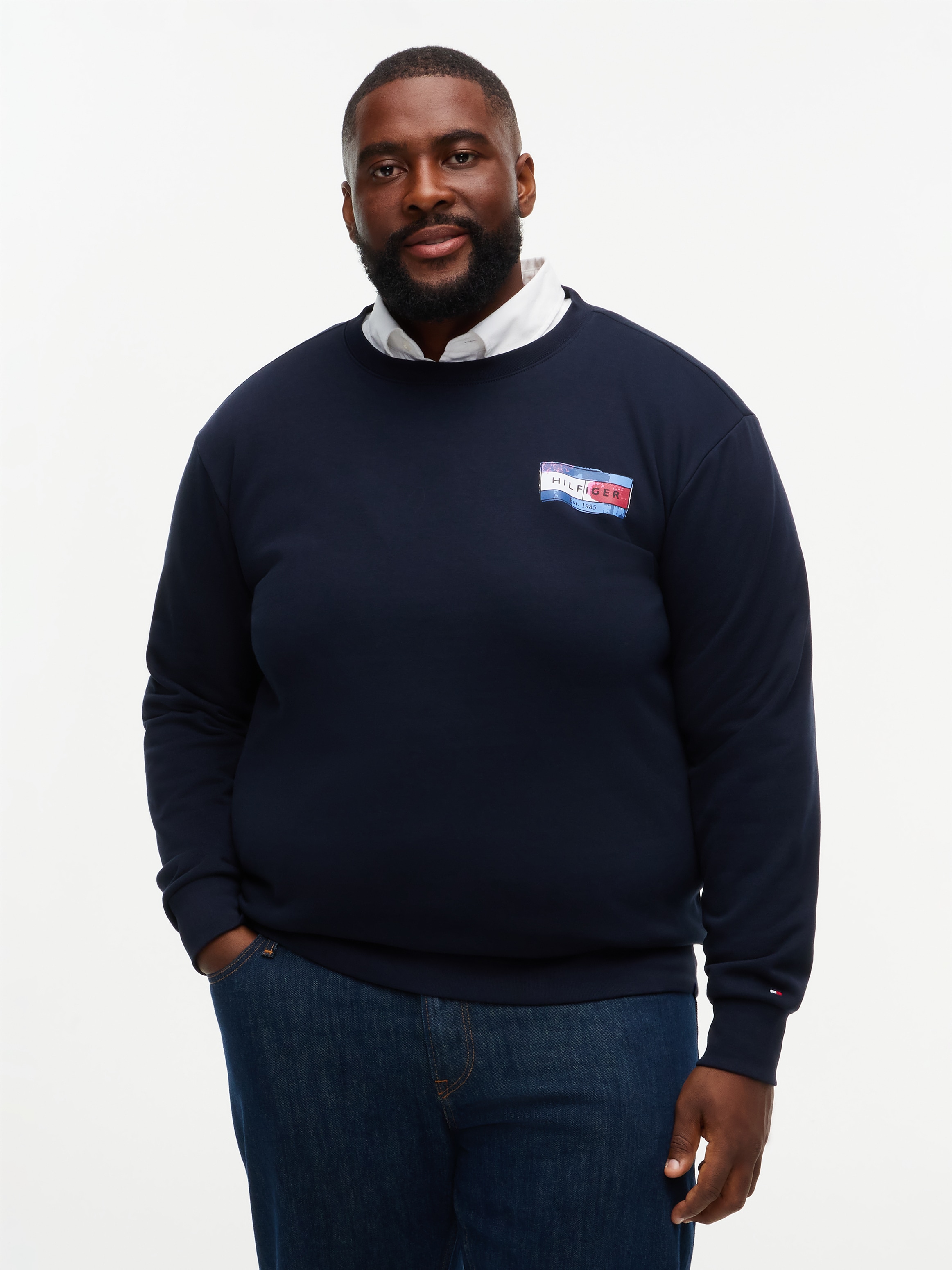 Image of Tommy Hilfiger Big & Tall Sweatshirt "BT-BACK FLAG REGULAR FLEECE CREW-NECK", Grosse Grössen, Rundhals, grosser Rückenprint