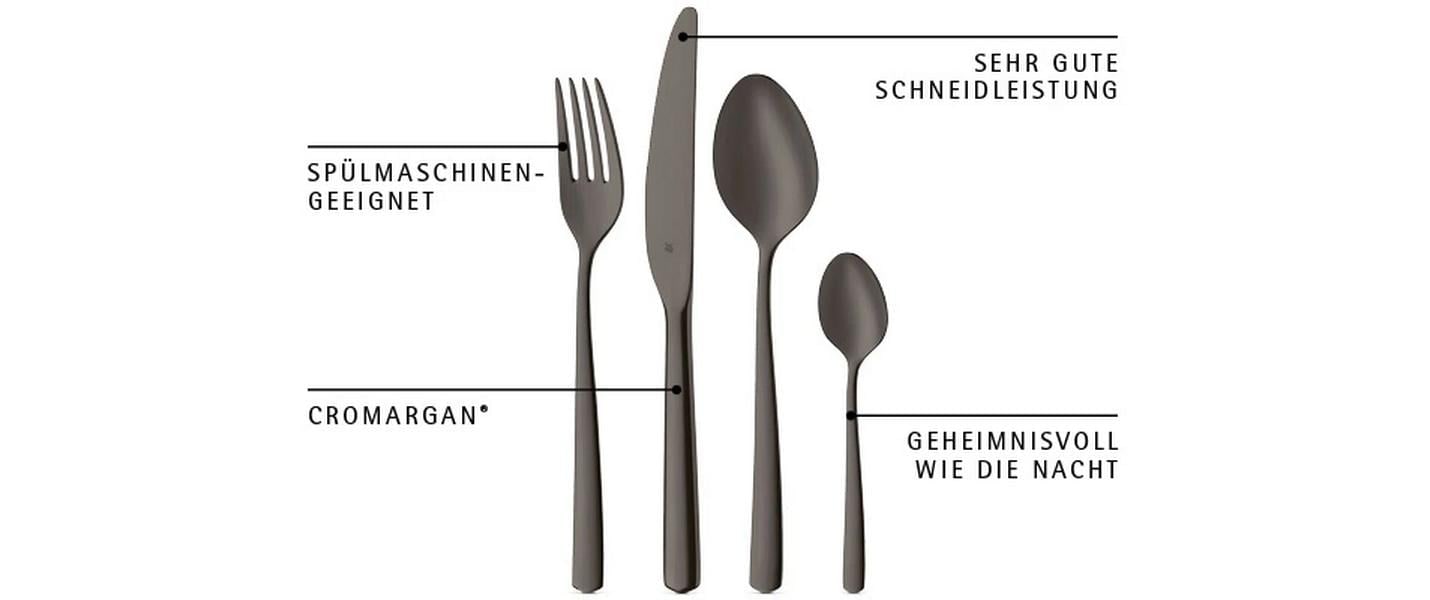WMF Set de couverts »Boston in edler Optik, ergonomische Haptik, Messer mit Wellenschliff« tranchant optimal, inoxydable, élégant, boîte à couverts de qualité
