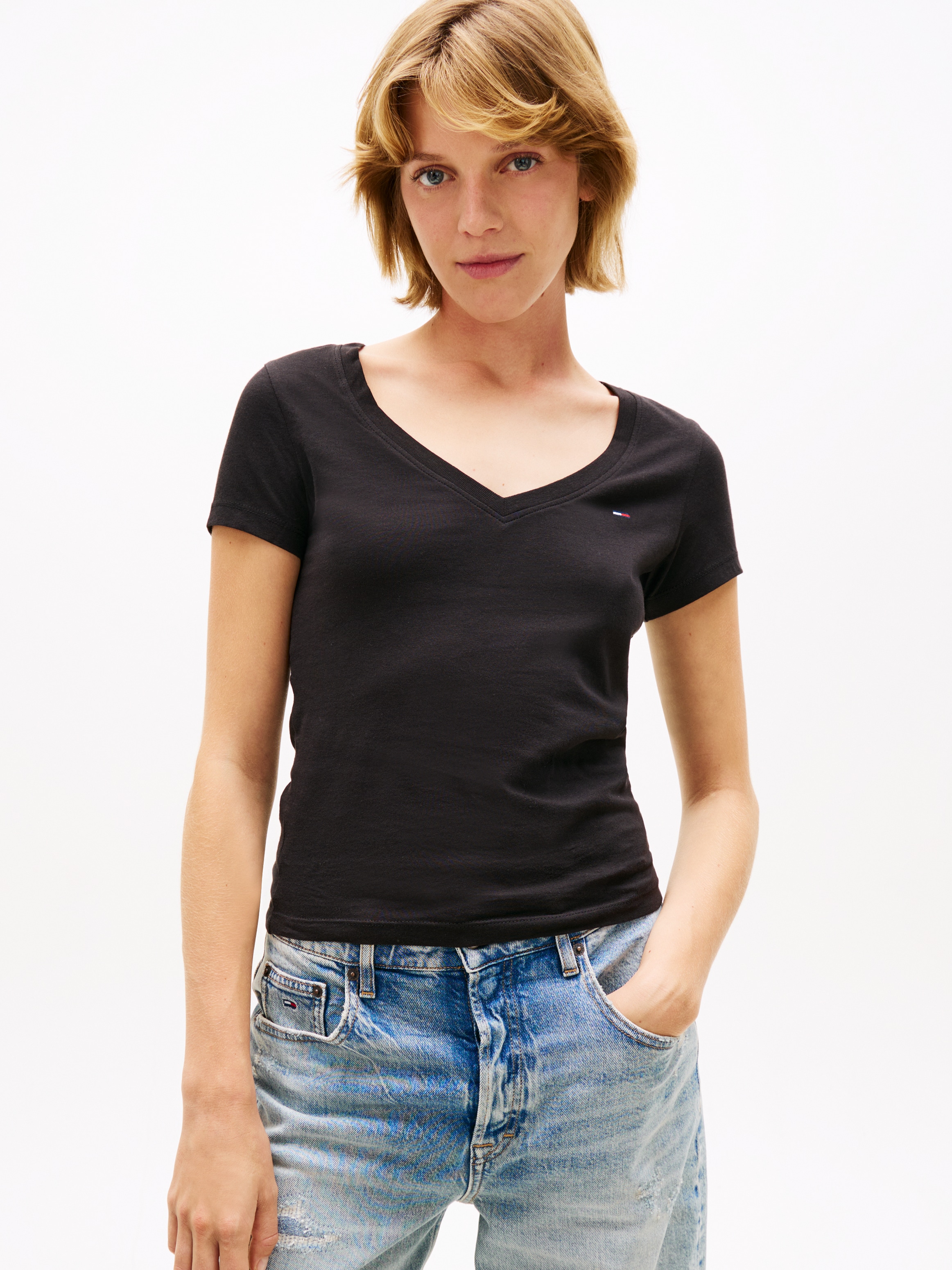 Tommy Jeans T-shirt »TJW 2PACK V-NECK TEE« Paquet, pack de 2, 2 cuis avec broderie du logo