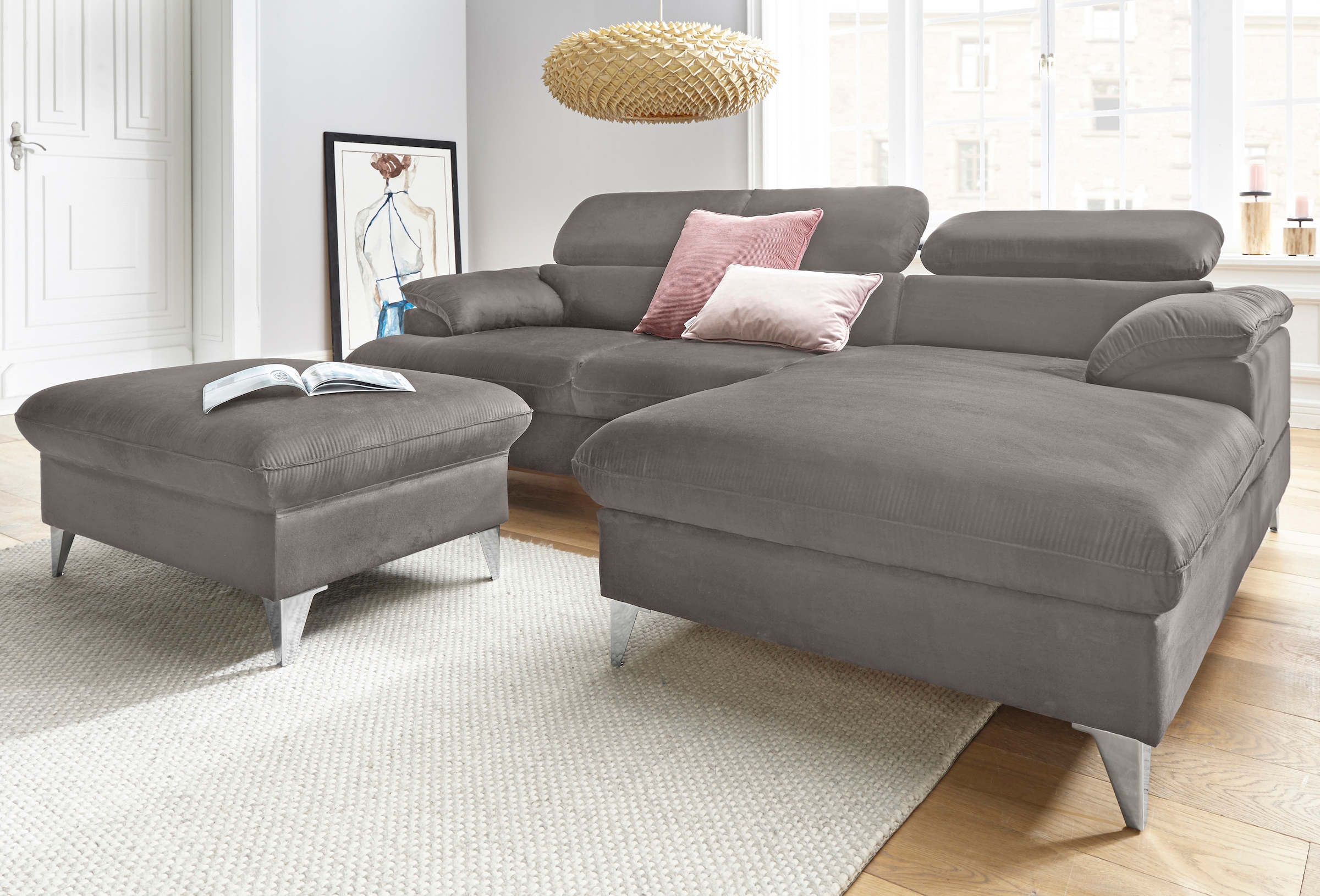 Polstergarnitur »Caluso«, (2 tlg.), Set: bestehend aus Ecksofa, Hocker, Ecksofa inkl....