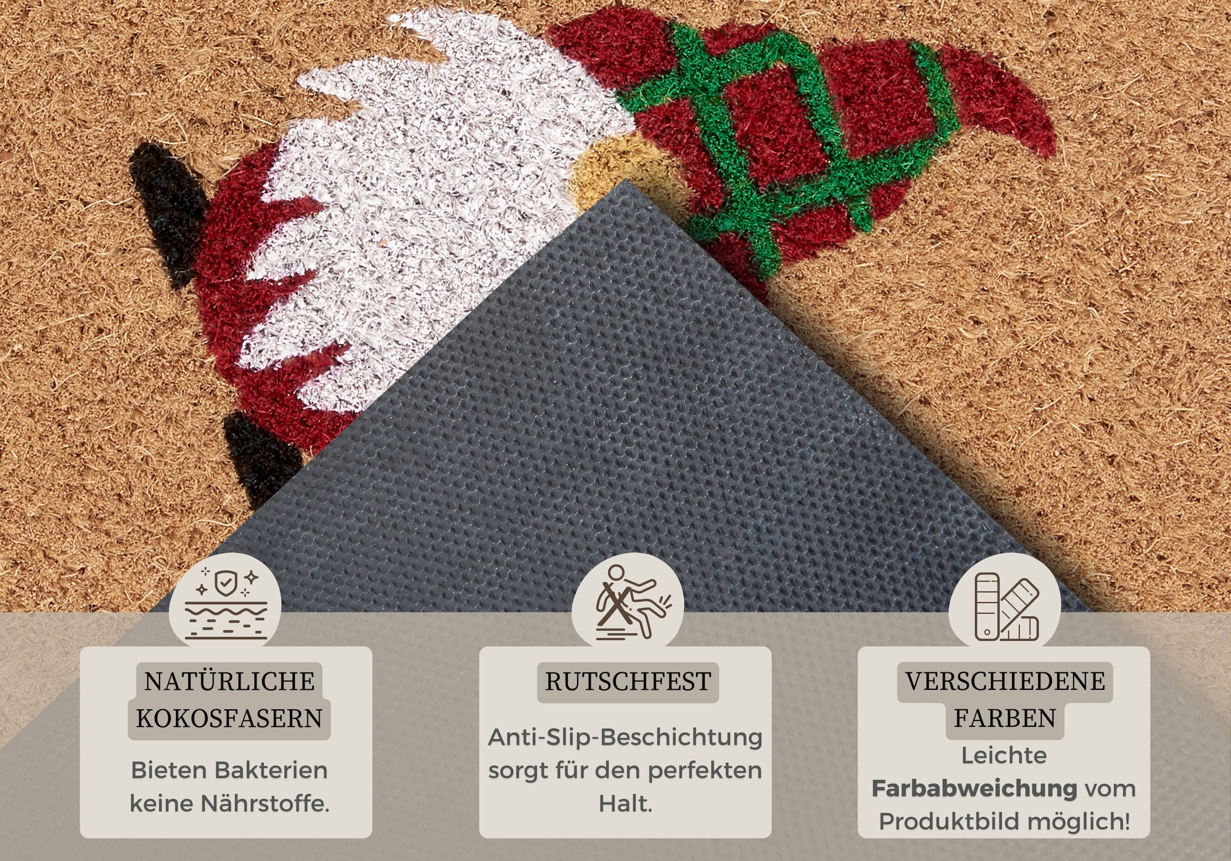HANSE Home Fussmatte »Kokos Welcome Gnome, Türmatte«, rechteckig, 15 mm Höhe, Weihnachten, Schmutzfangmatte, Outdoor, Rutschfest, Innen, Kokosmatte