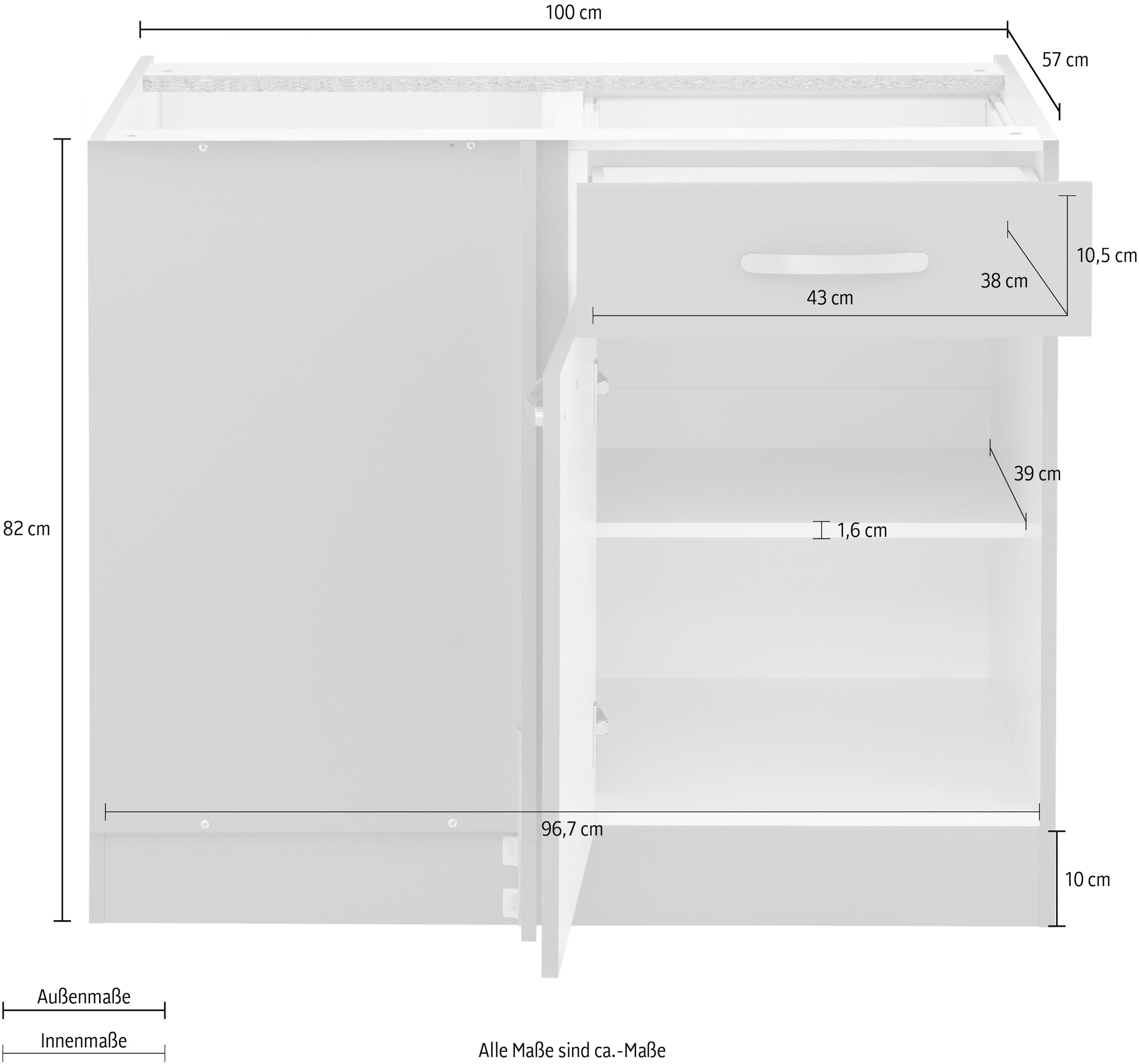 wiho Küchen Eckunterschrank »Kansas«, 100 cm breit, Planungsmass 110 cm, ohne Arbeitsplatte