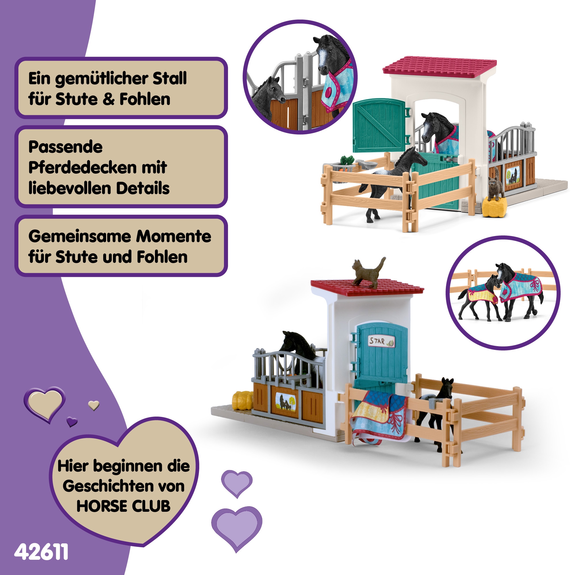 Schleich® Spielwelt »HORSE CLUB, Pferdebox mit Stute und Fohlen (42611)«