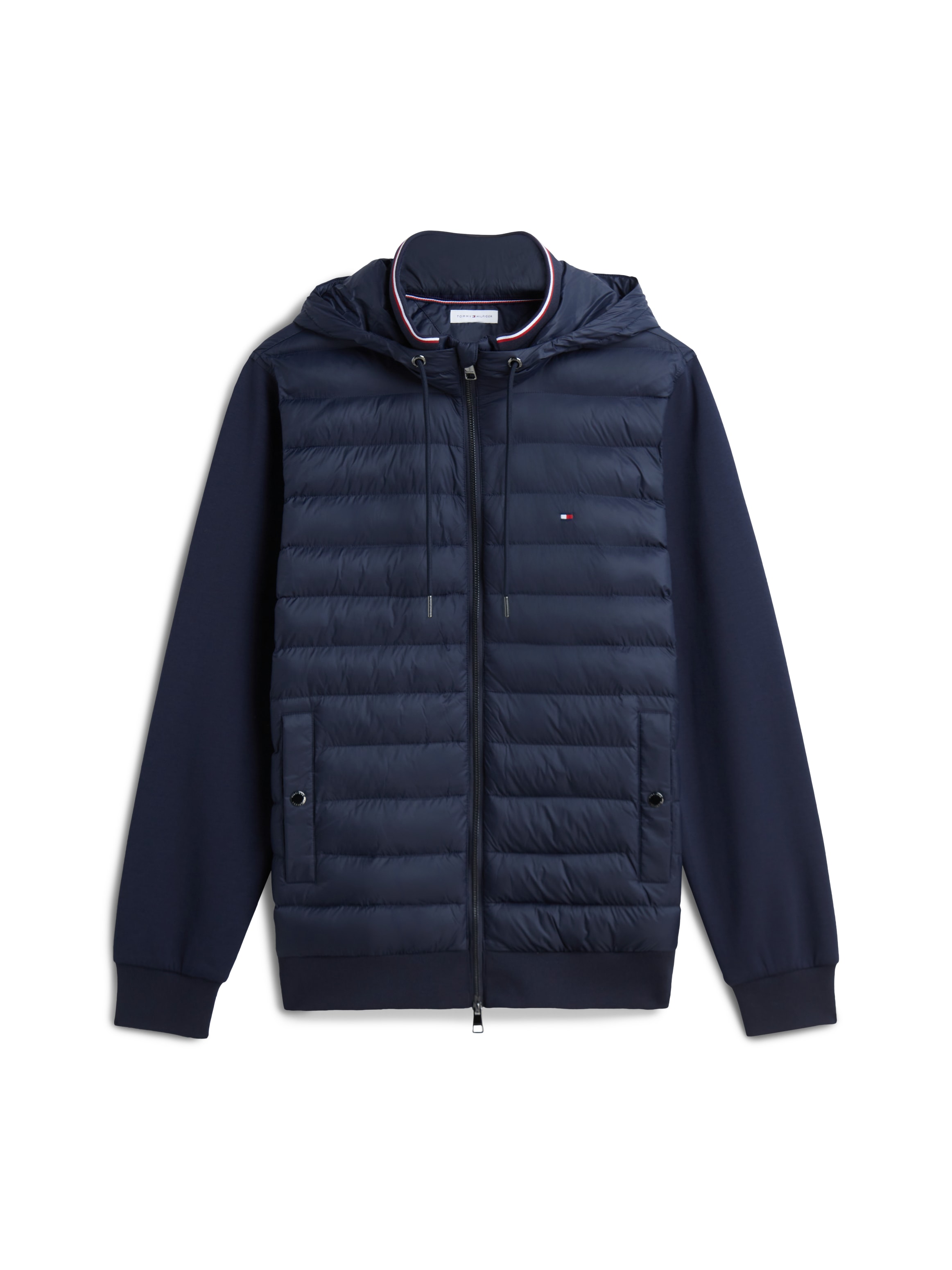 Tommy Hilfiger Veste matelassée »MIX MEDIA RWB REGULAR HOODED« avec capuche dos et manches en tissu sweat, coupe normale
