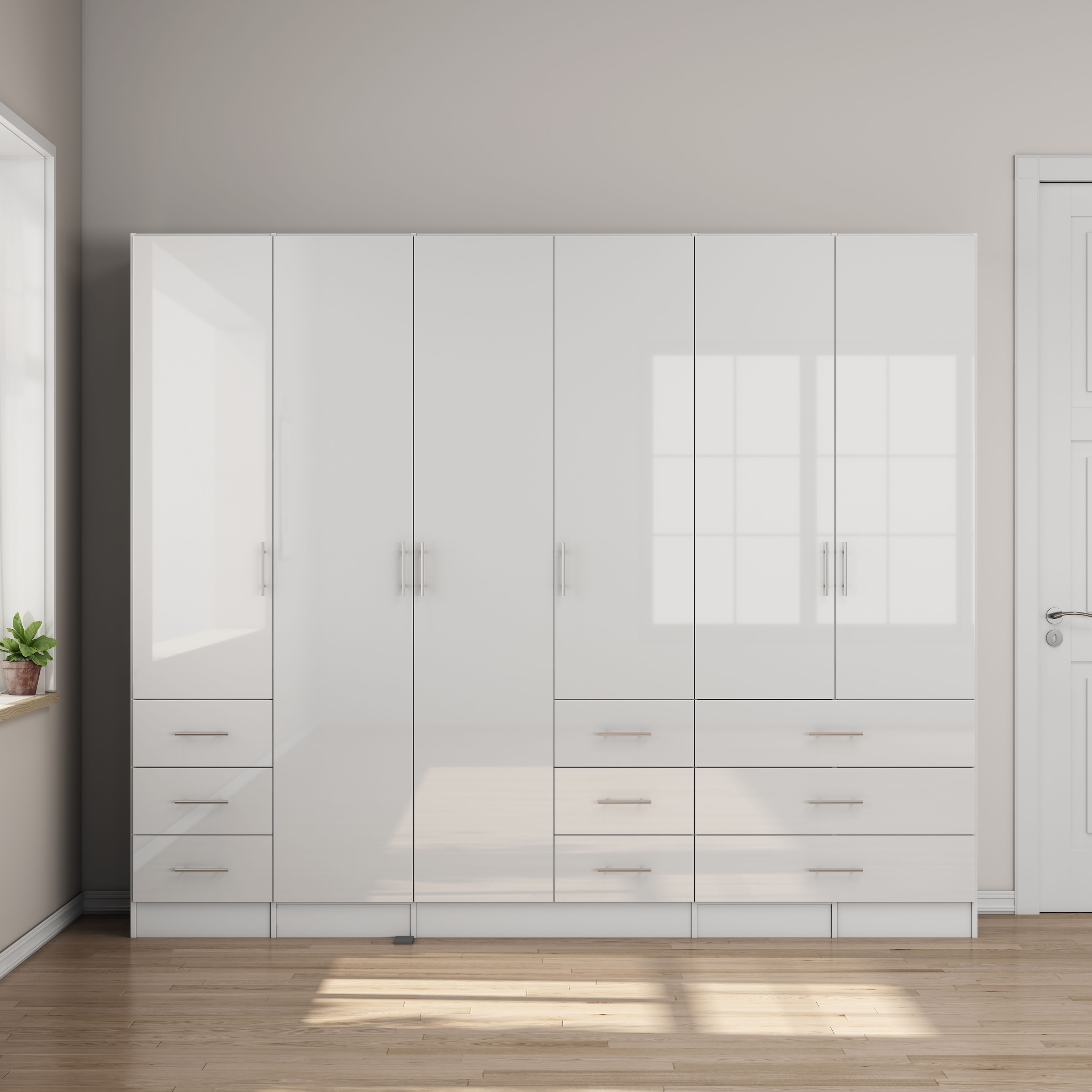 GOODproduct Kleiderschrank »Trento Schlafzimmerschrank Garderobe hochglanz« Schrank mit 6 Türen und 9 Schubladen, höchglänzende Fronten