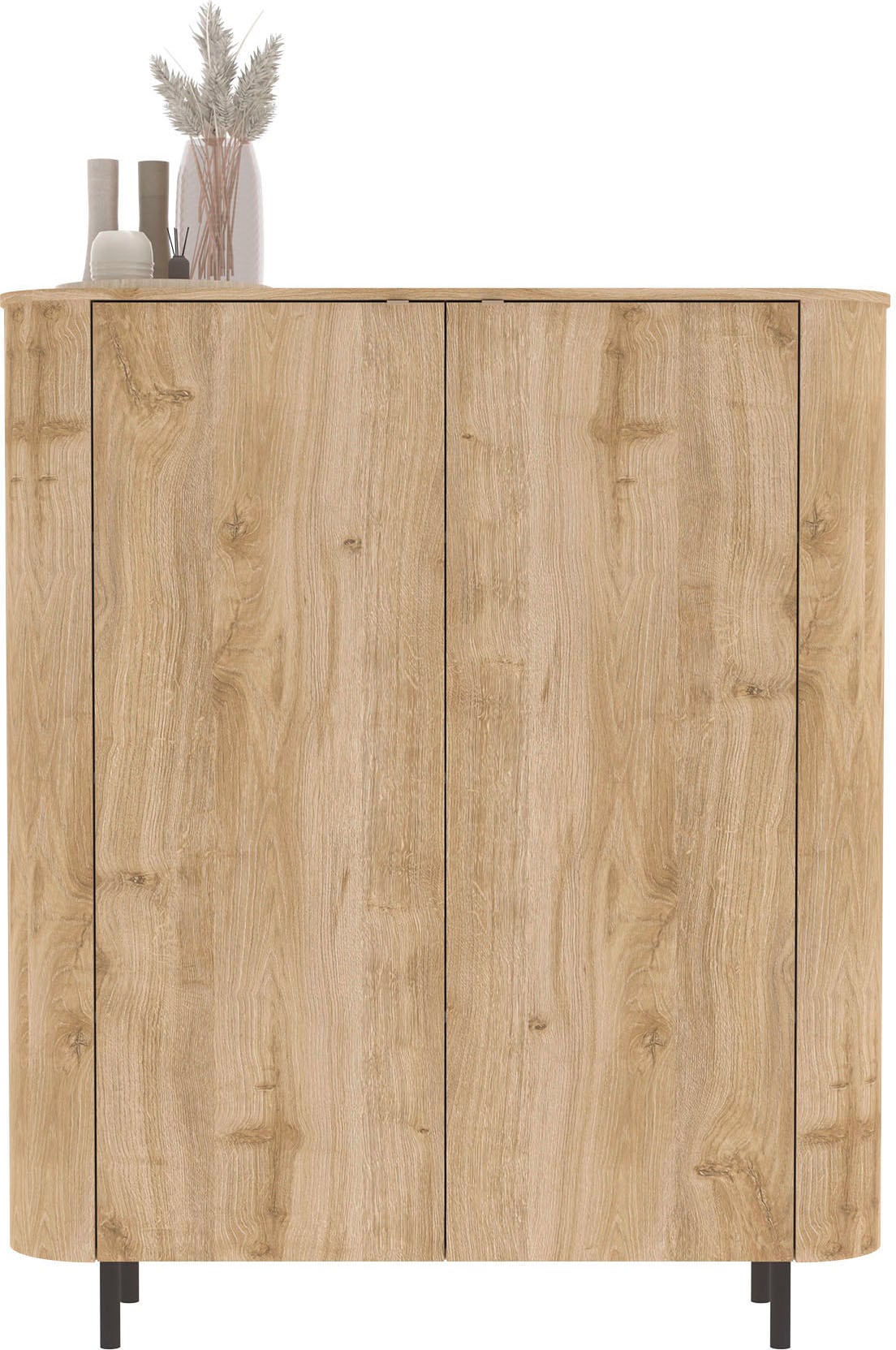 Home affaire Highboard »Murano, B/H 131/154 cm, 2 Türen, Stauraumschrank, Hochkommode« Formgebogenes MDF, Stirnseiten mit Rundung, Füsse und Griffe aus Metall