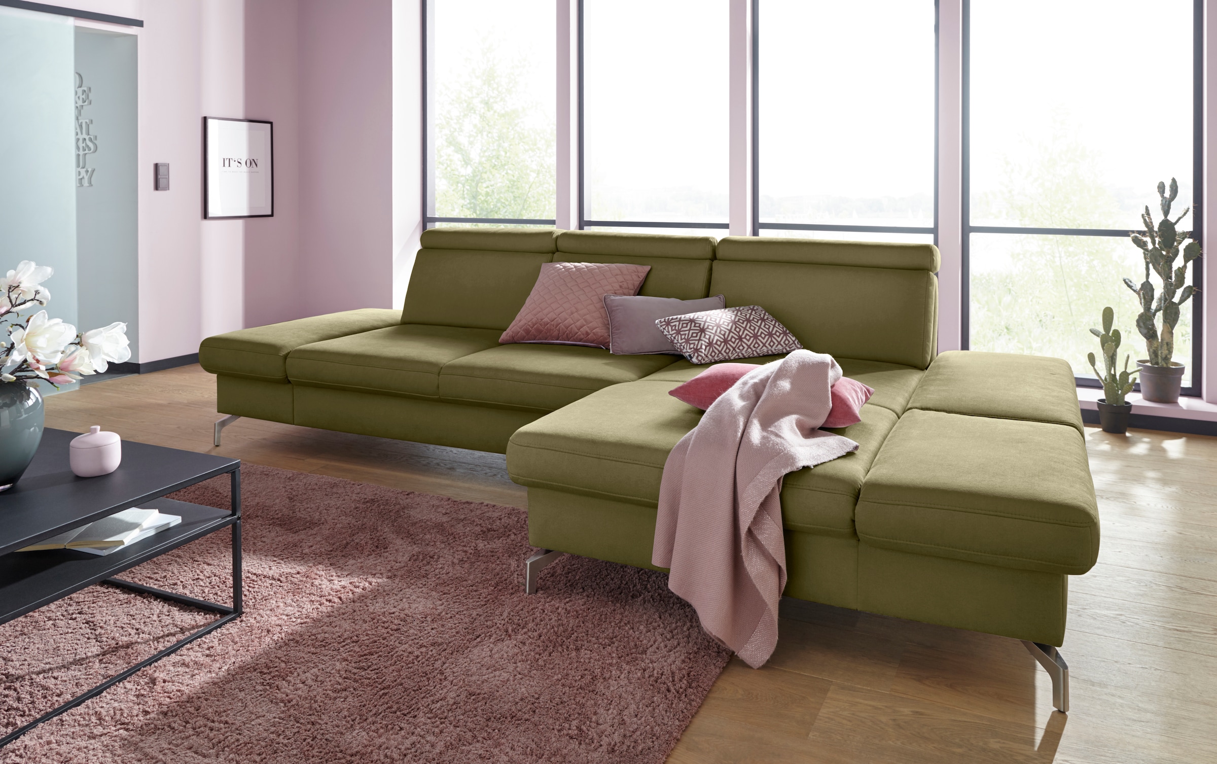 sit&more Ecksofa »Brisbane L-Form«, Fusshöhe 12 cm, inklusive Sitztiefen-, Armteil- und Kopfteilverstellung