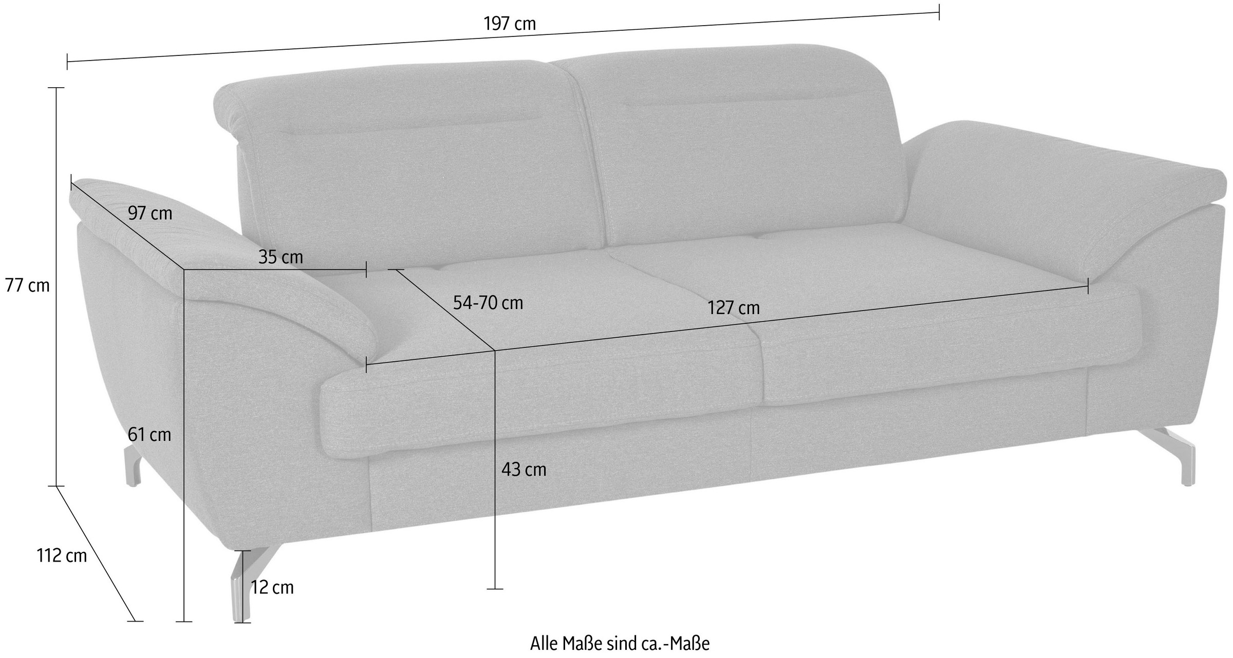sit&more 2-Sitzer »Percy«, 12 cm Fusshöhe, Sitztiefenverstellung, wahlweise Kopfteilverstellung