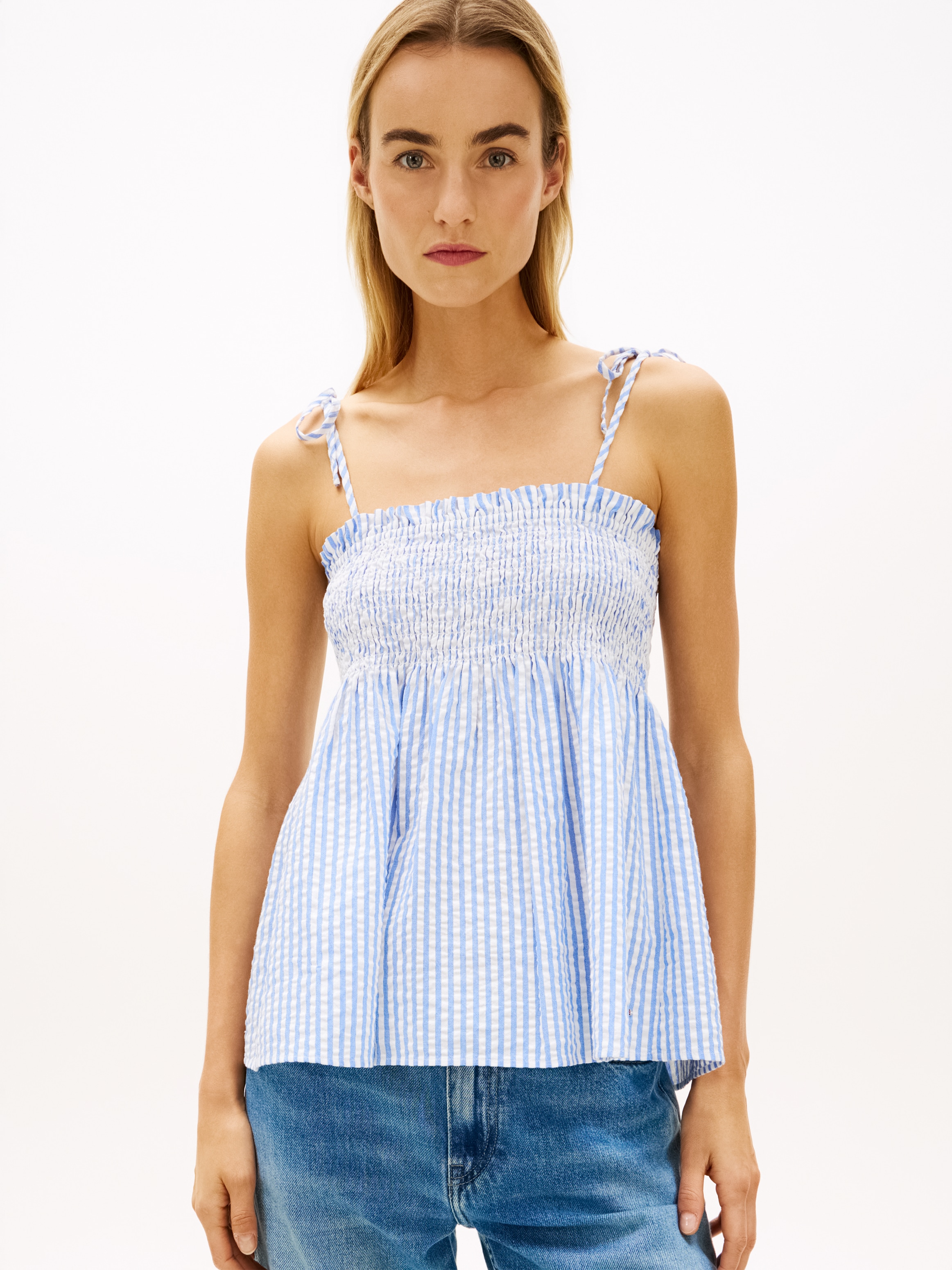 Image of Tommy Hilfiger Smoktop "SWIMSHOP SEERSUCKER SMOCKED TOP" Baumwolle, Träger zum Binden