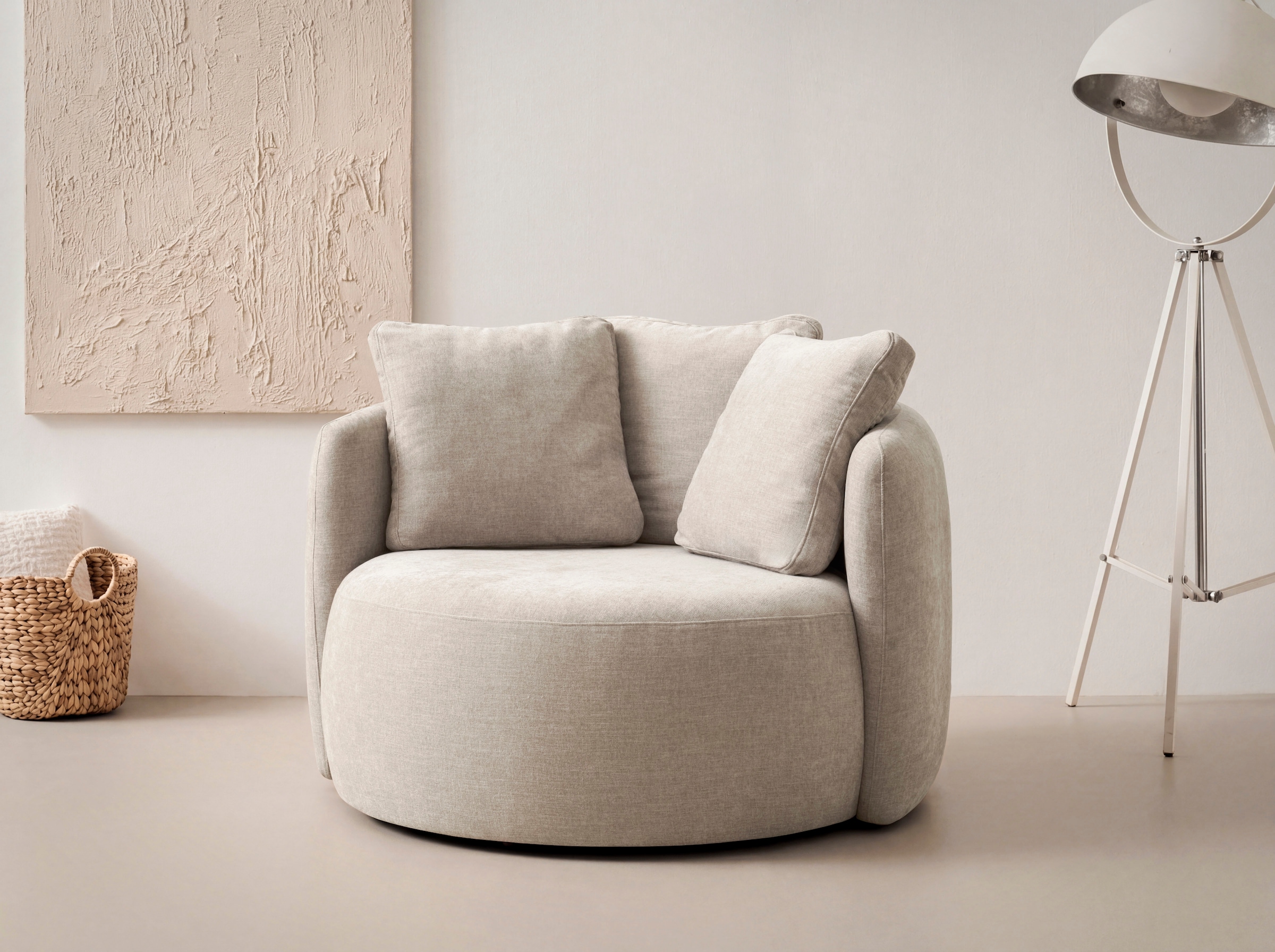 GOODproduct Sessel »Kaarl, moderner Rundsessel, Loungesessel, Loveseat« Webstoff, in fünf Farben, inkl. Rückenkissen, zeitloses Design