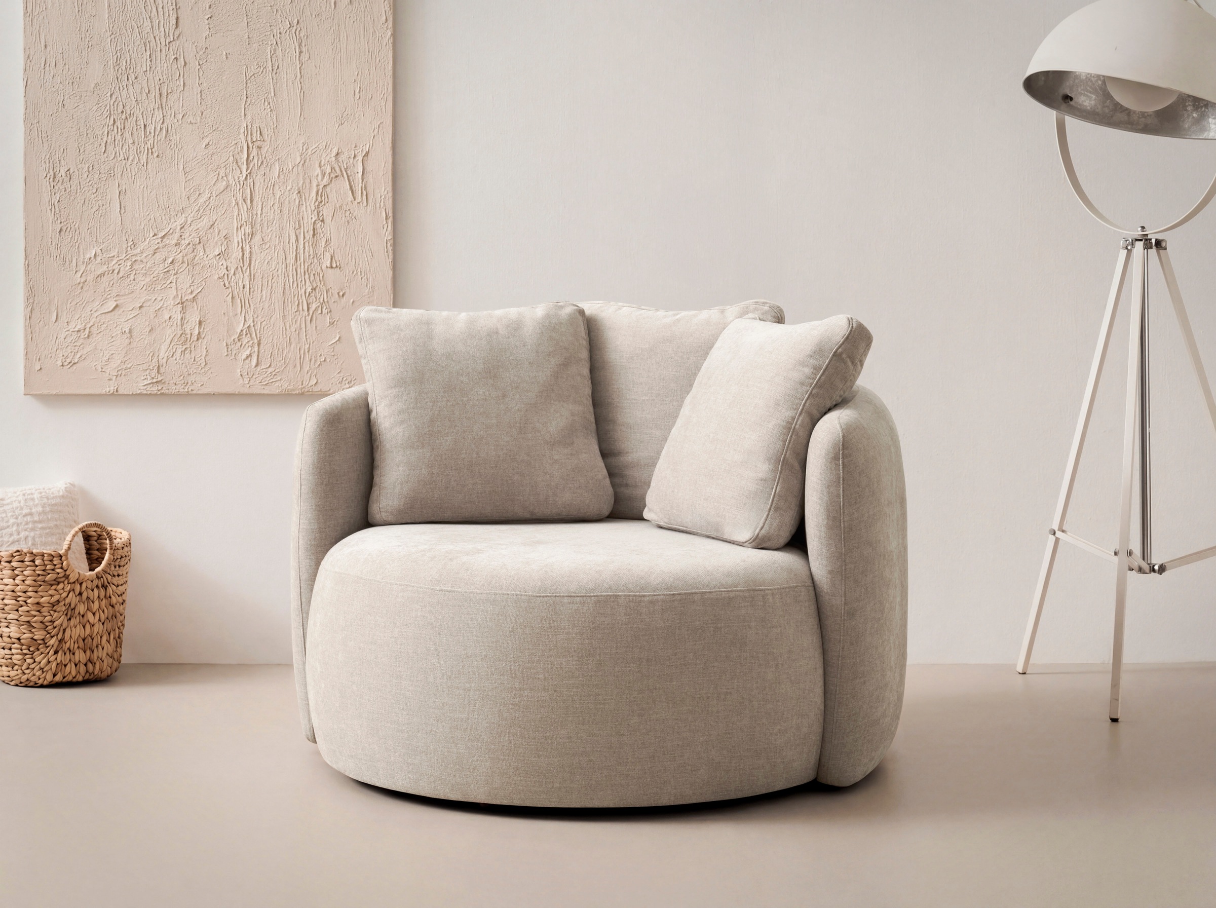 Image of GOODproduct Sessel "Kaarl, moderner Rundsessel, Loungesessel, Loveseat" Webstoff, in fünf Farben, inkl. Rückenkissen, zeitloses Design