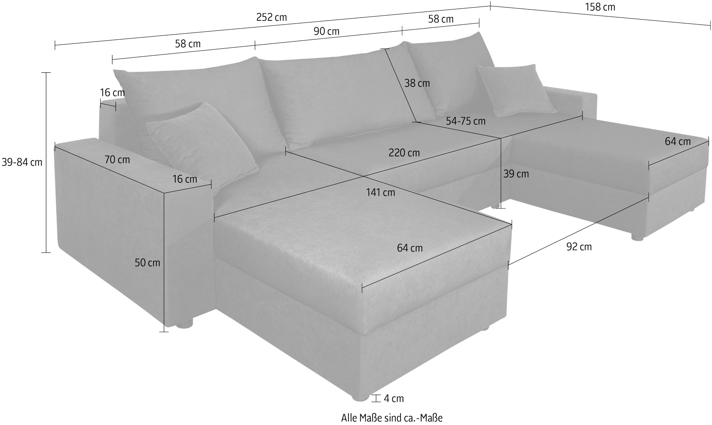 COLLECTION AB Wohnlandschaft »Pico U-Form«, Wohnlandschaft,2 X Ottomane,Polyätherschaum Polsterung