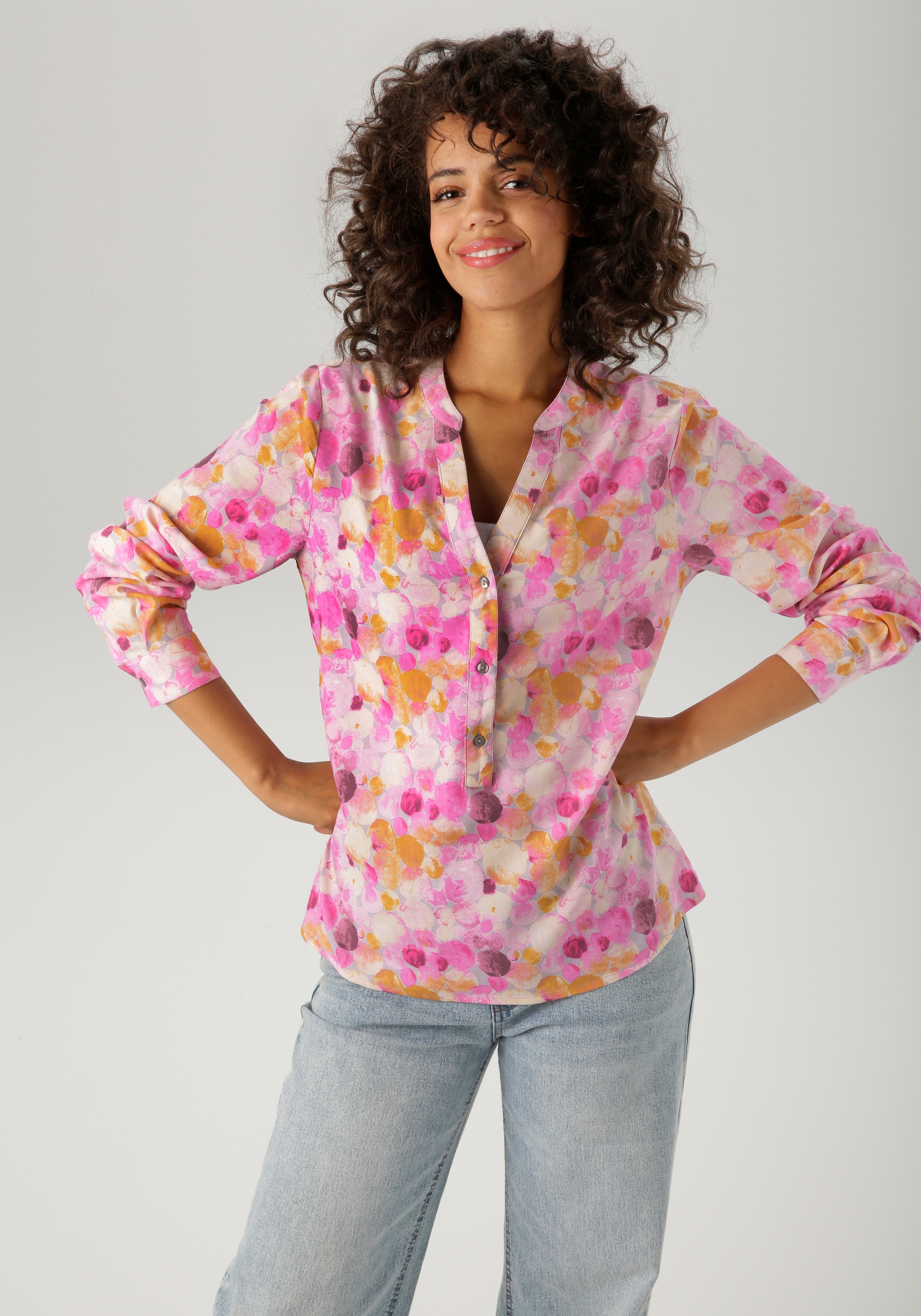 Image of Aniston CASUAL Schlupfbluse mit farbharmonischem, grafischen Druck im Batik-Look