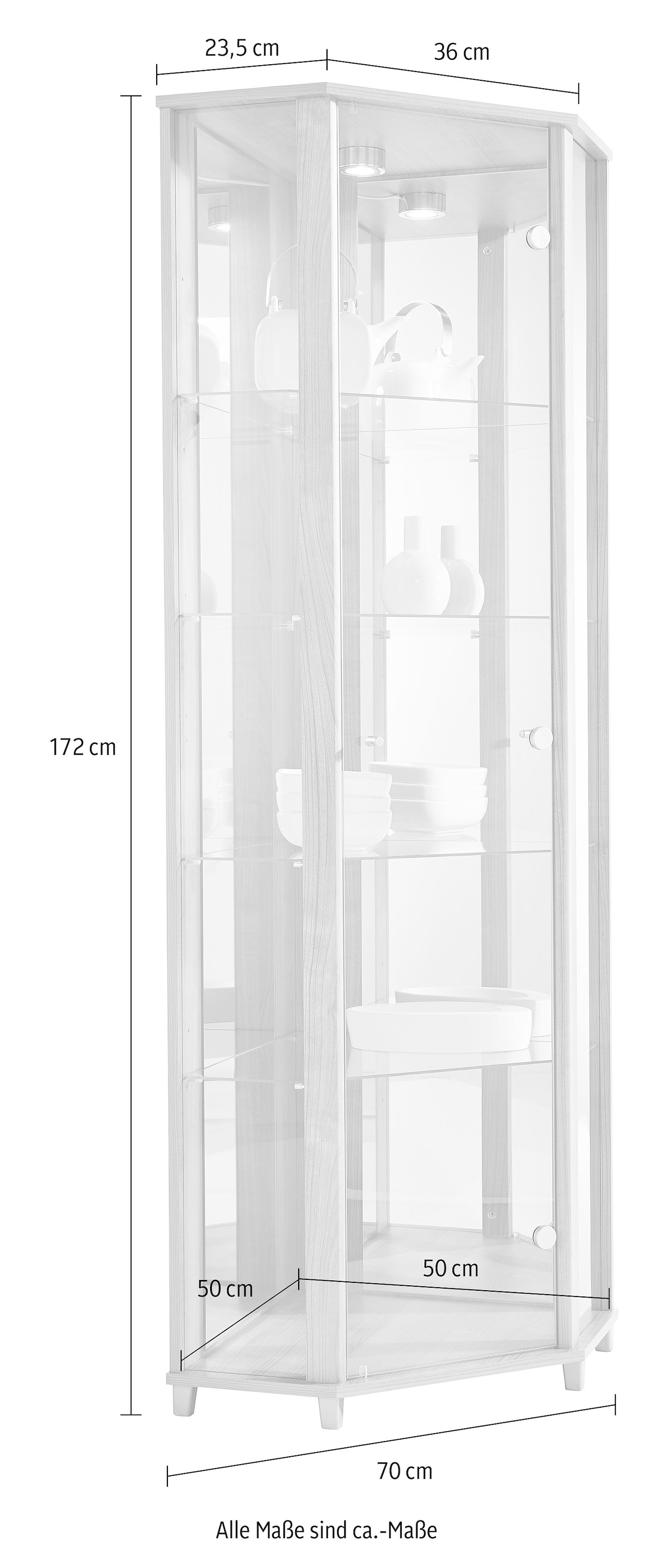 fif möbel Vitrine d'angle »TRIO Höhe ca. 172 cm, ink. Beleuchtung« Eckvitrine/Glasvitrine 1x Glastür, perfekt für Sammler, Sammlervitrine