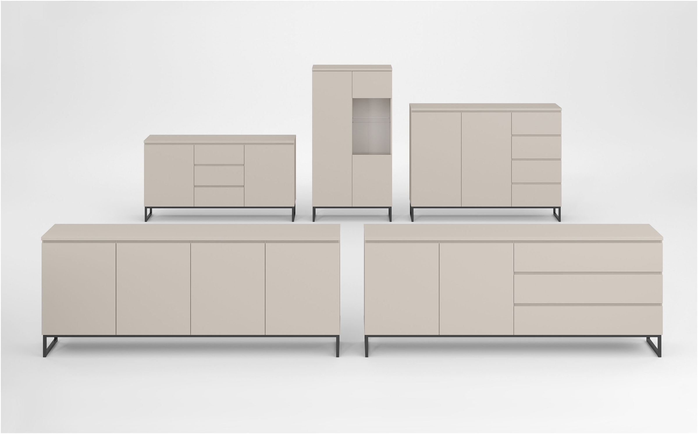 GOODproduct Sideboard »Modo II, Breite 150 cm, moderne grifflose Kommode 2Türen/4 SK« Schubladenschrank viel Stauraum, Einlegeböden verstellbar, Metallkufen