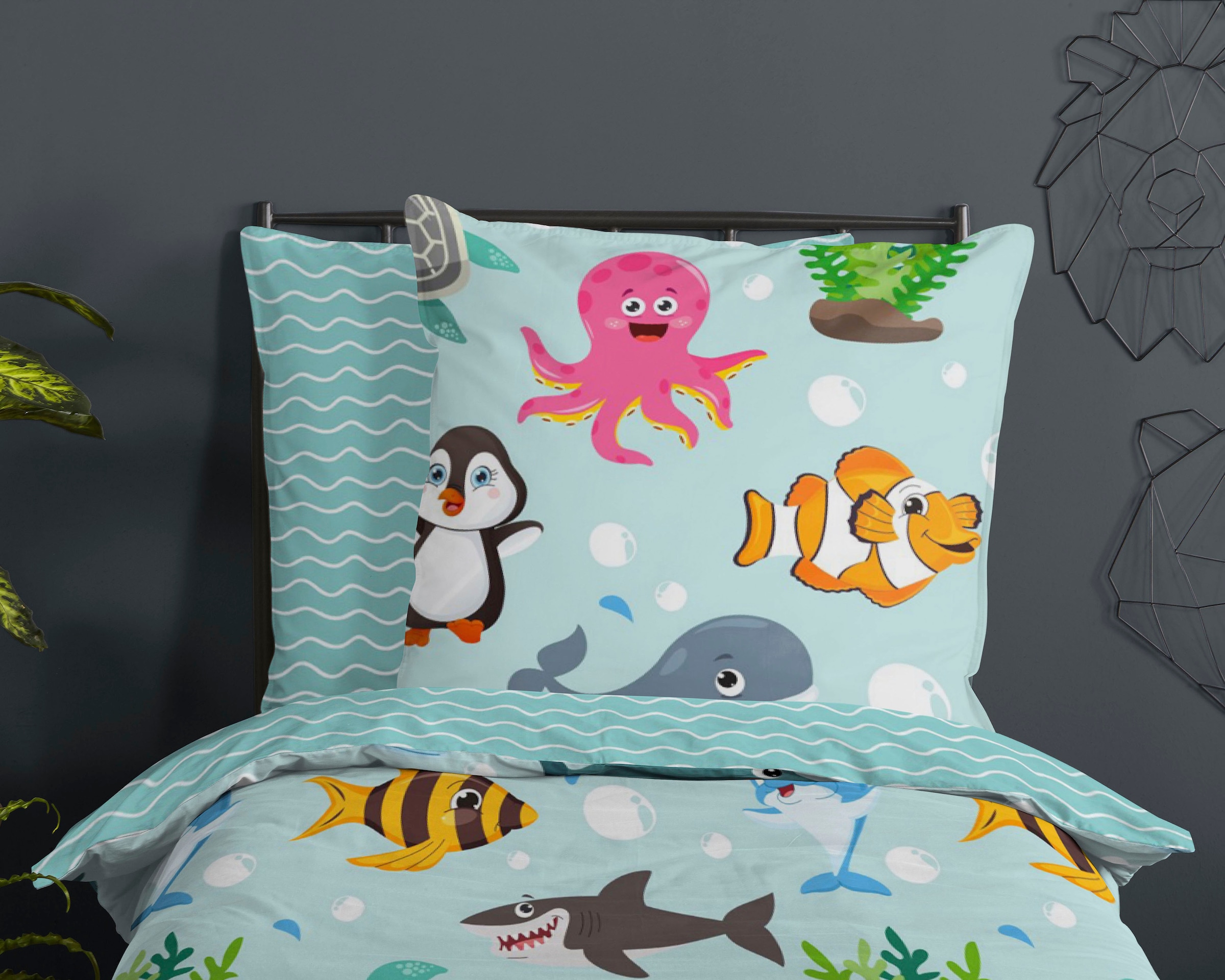 good morning Kinderbettwäsche »Sea«, Baumwolle, 135x200, Reissverschluss, Wende, Kind, Meer, Tier, Türkis