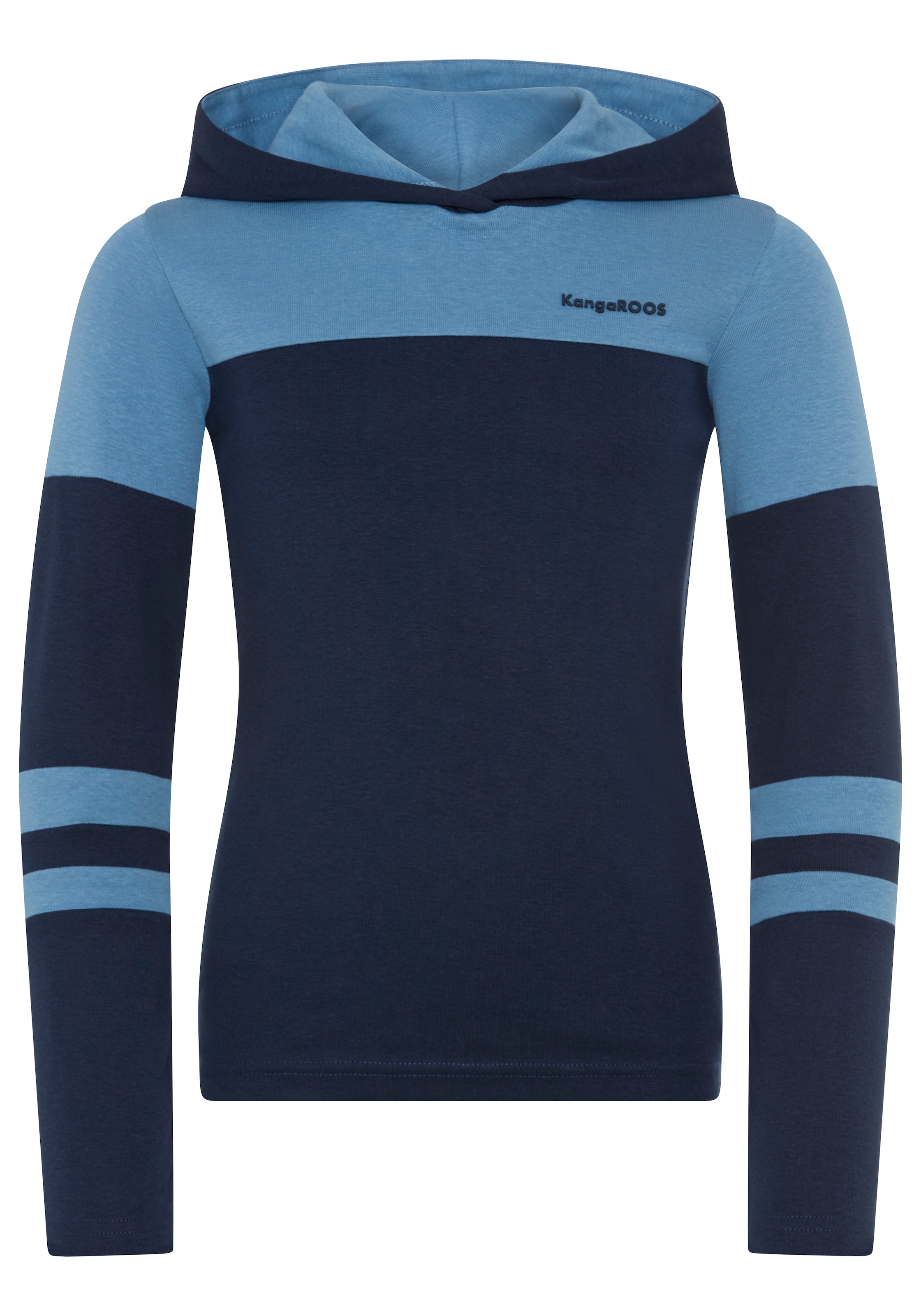 KangaROOS Langarmshirt »KangaROOS Kapuzenshirt in colorblocking Design« Colorblocking Shirt in eng anliegende Passform, Logo-Stickerei