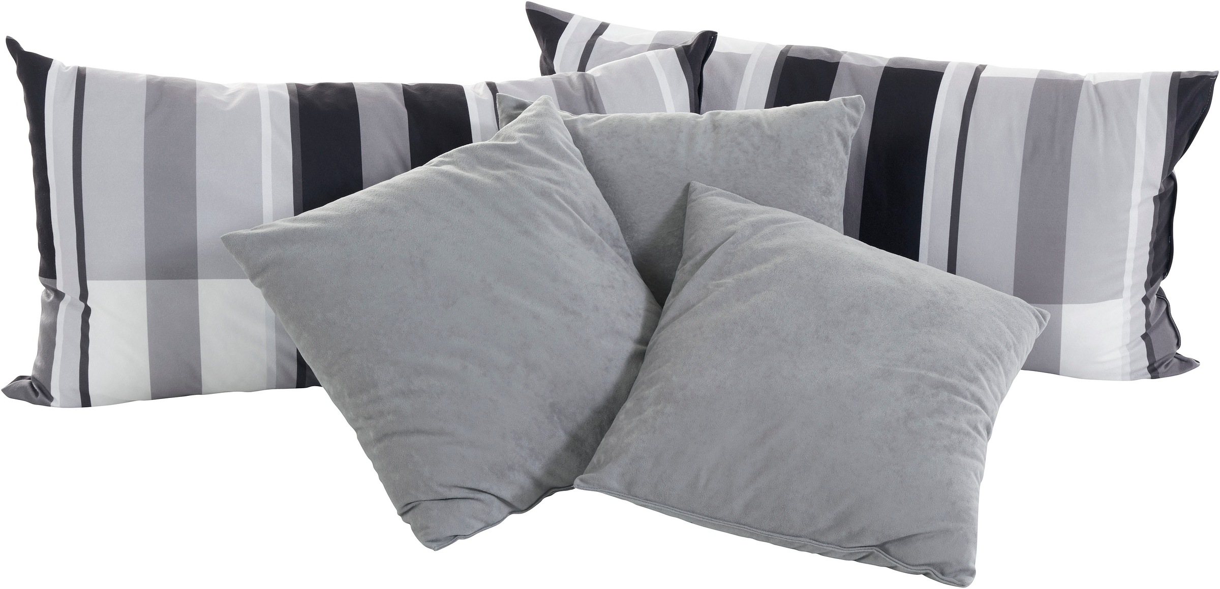 Image of Westfalia Schlafkomfort Dekokissen, (5 St., 2 Kissen 40x80 cm kariert-3 Kissen 40x40 cm uni) bei Ackermann Versand Schweiz