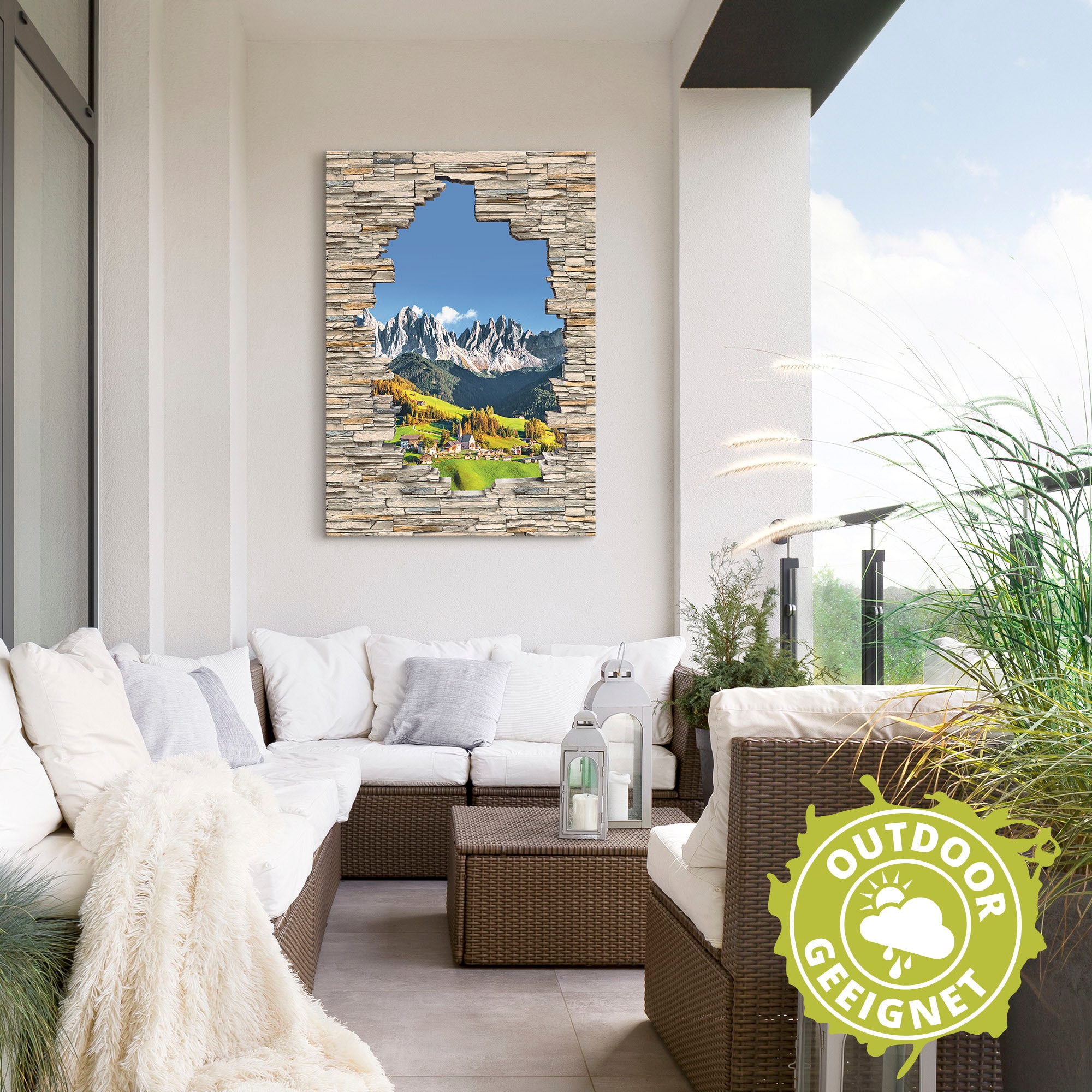 Artland Wandbild »Alpen Berge Santa Maddalena Stein Mauer«, Berge & Alpenbilder, (1 St.), als Alubild, Outdoorbild, Wandaufkleber in verschied. Grössen