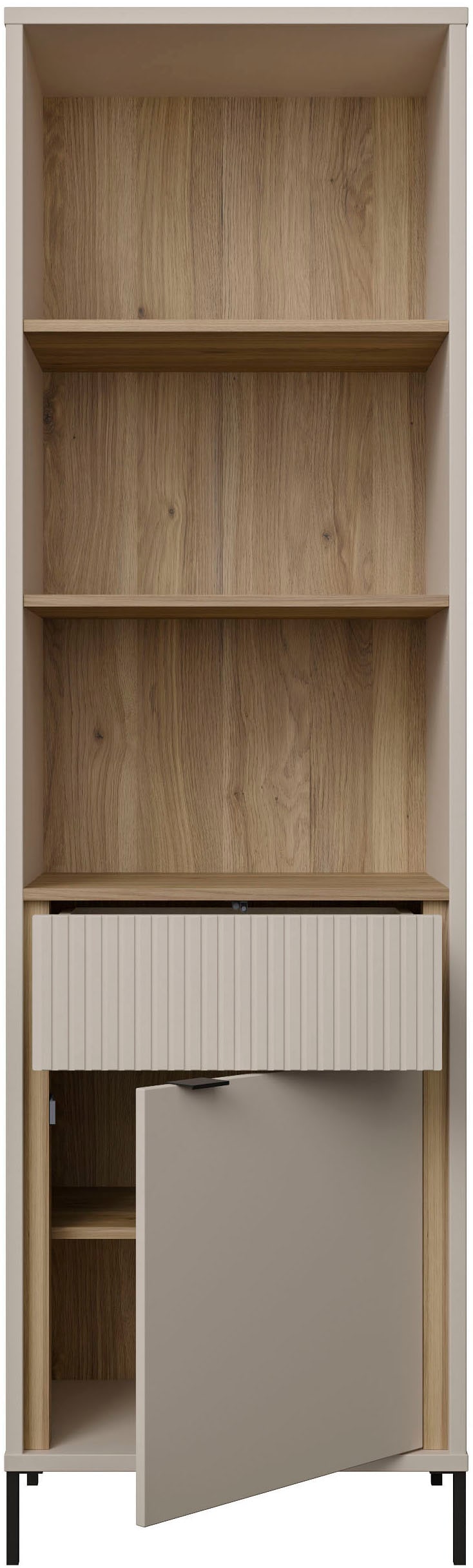 FORTE Vitrine »Forte Seravel Vitrine, 2-türig, 1 Schublade, Lamellen« B/H/T 59,4/199,2/41,5 cm, Stauraum, optionale Beleuchtung