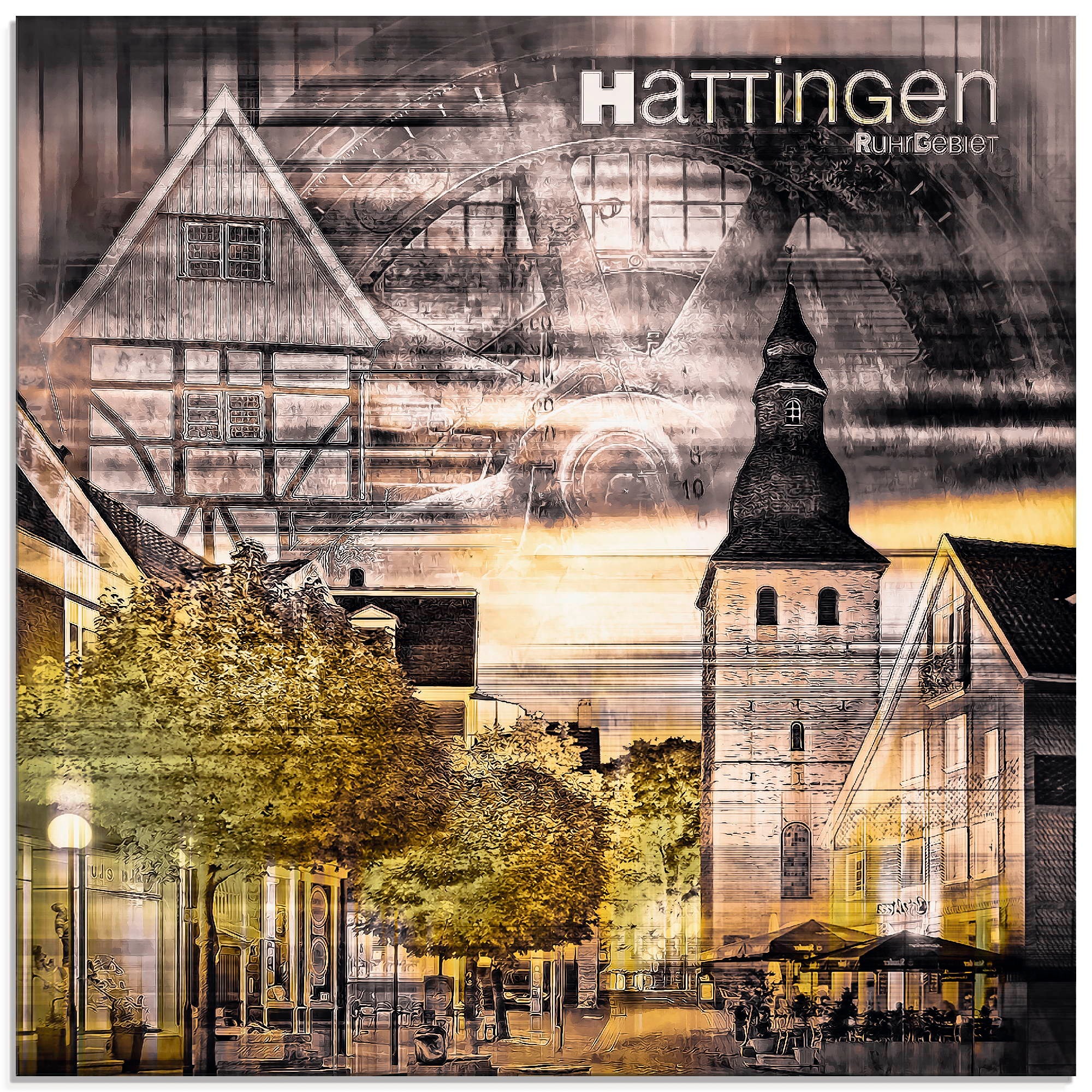 Image of Artland Glasbild »Hattingen Skyline Abstrakte Collage«, Gebäude, (1 St.) bei Ackermann Versand Schweiz