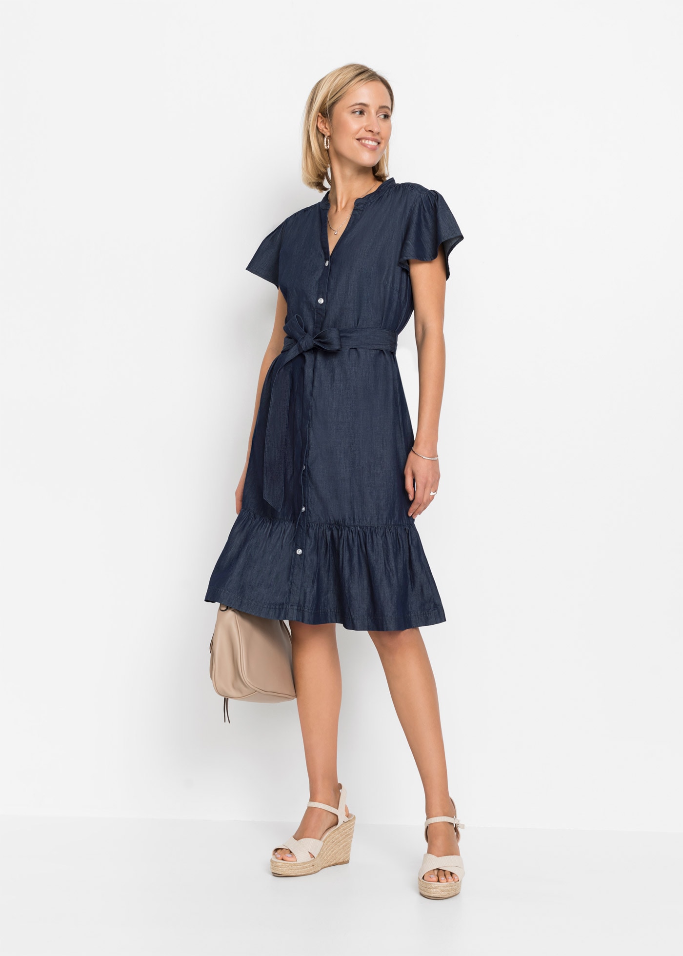 Image of bonprix Jeanskleid 1 tlg. für warme Tage, Kurzarm, aus Baumwolle, figurbetont