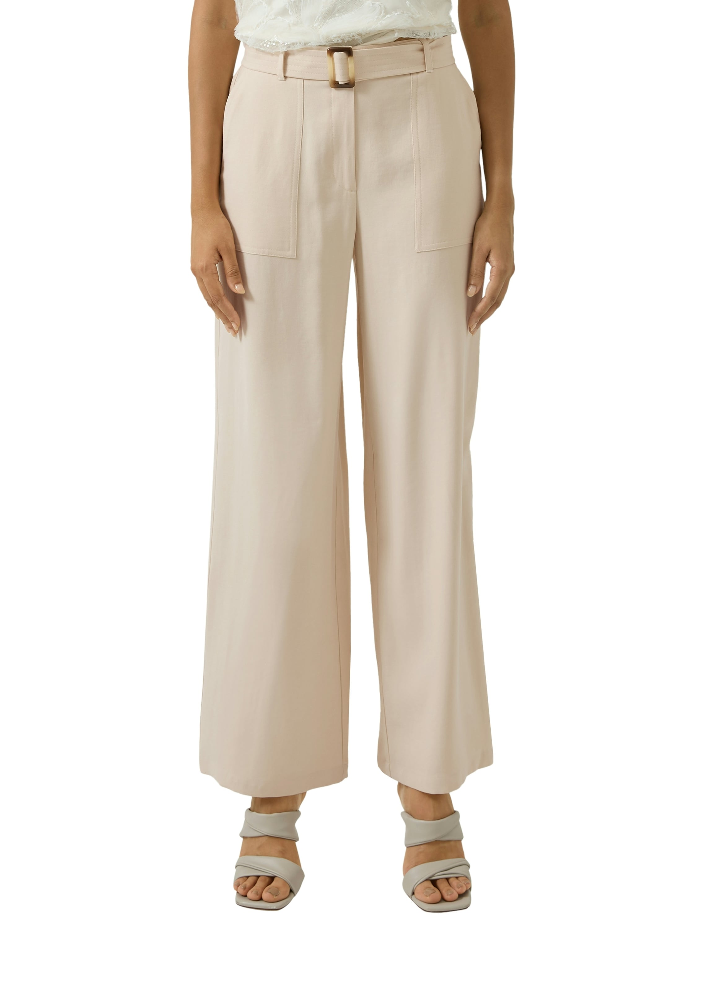 Image of s.Oliver BLACK LABEL Stoffhose mit Bindegürtel und weitem Bein