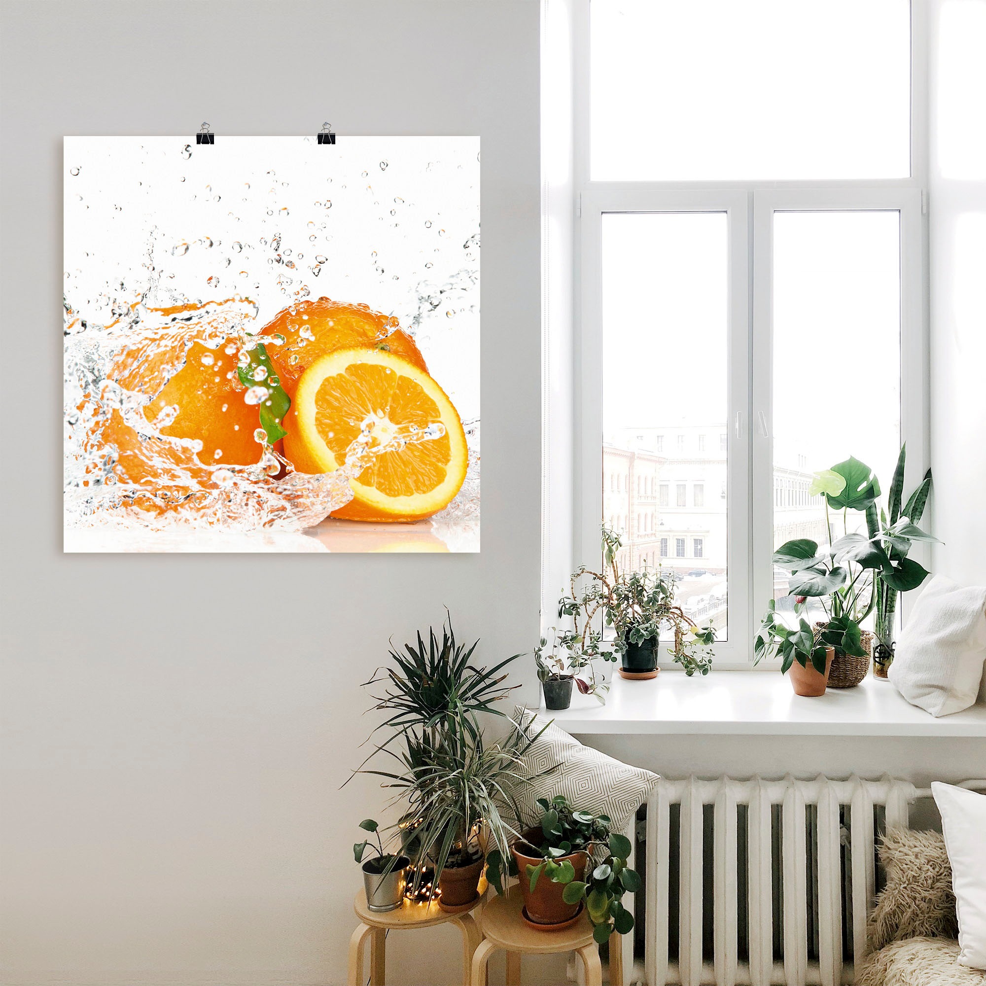 Artland Wandbild »Orange mit Spritzwasser«, Süssspeisen, (1 St.), als Leinwandbild, Poster, Wandaufkleber in verschied. Grössen