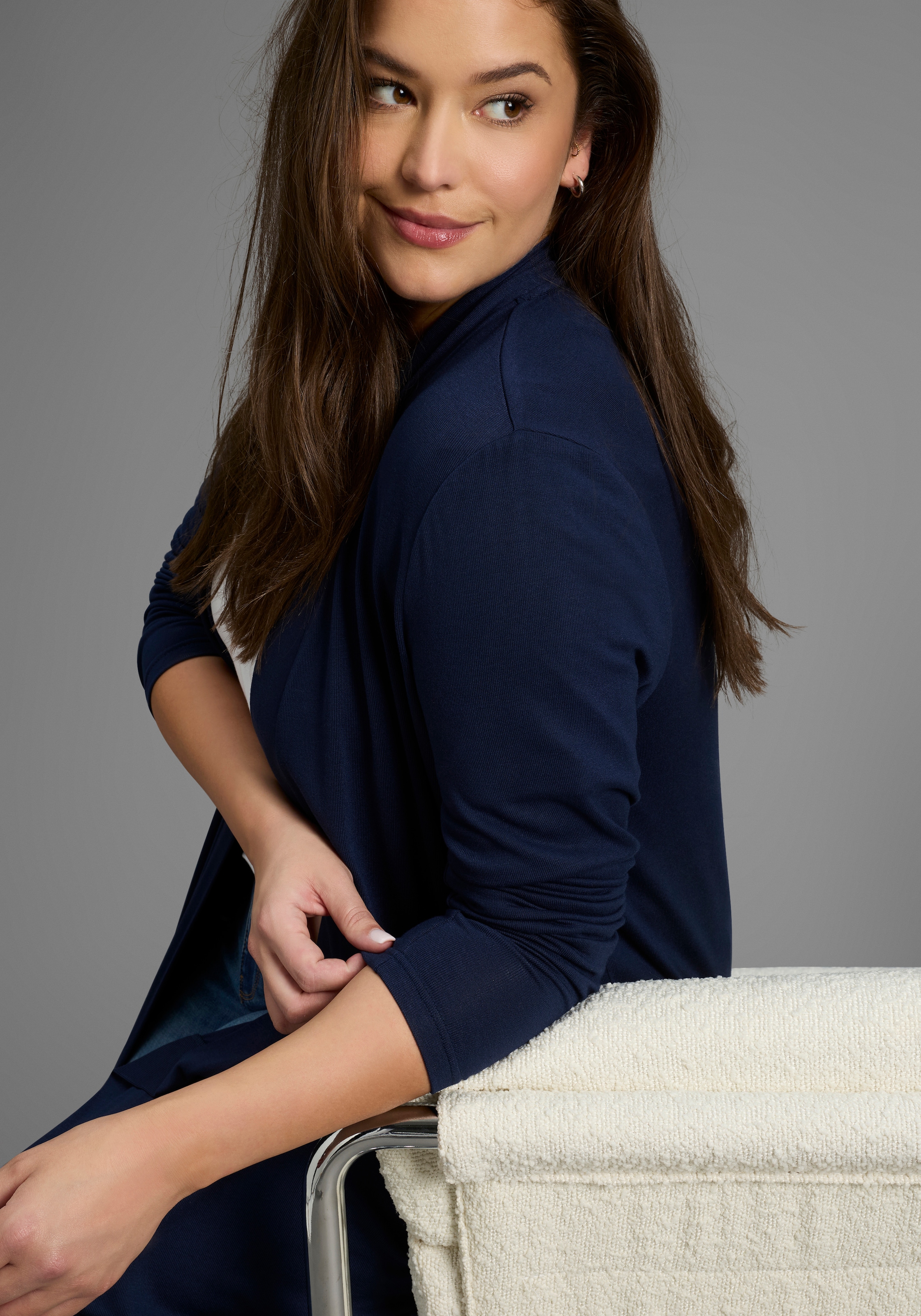 Laura Scott CURVE Longstrickjacke, aus weichem, angenehmem fliessendem Jerseymaterial - GROSSE GRÖSSE