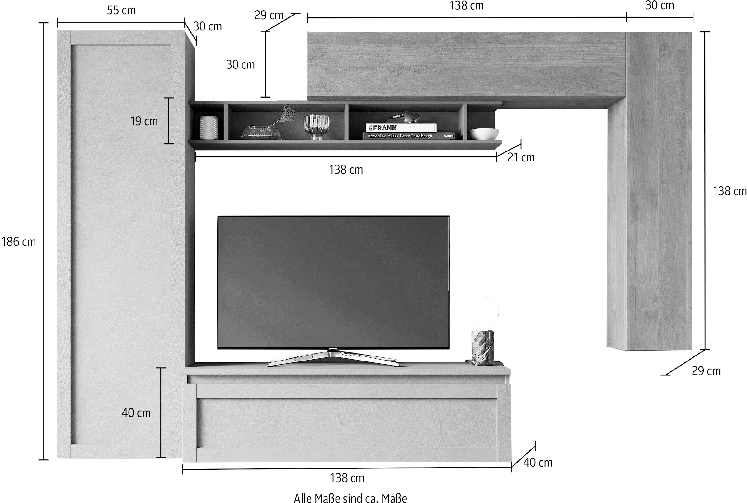 INOSIGN Wohnwand »INFINITY, 5tlg. Breite 280 cm, Schrankwand, Anbauwand«, (5 St.), (Lowboard, Hochschrank, 2x Hängeschrank, Wandregal)