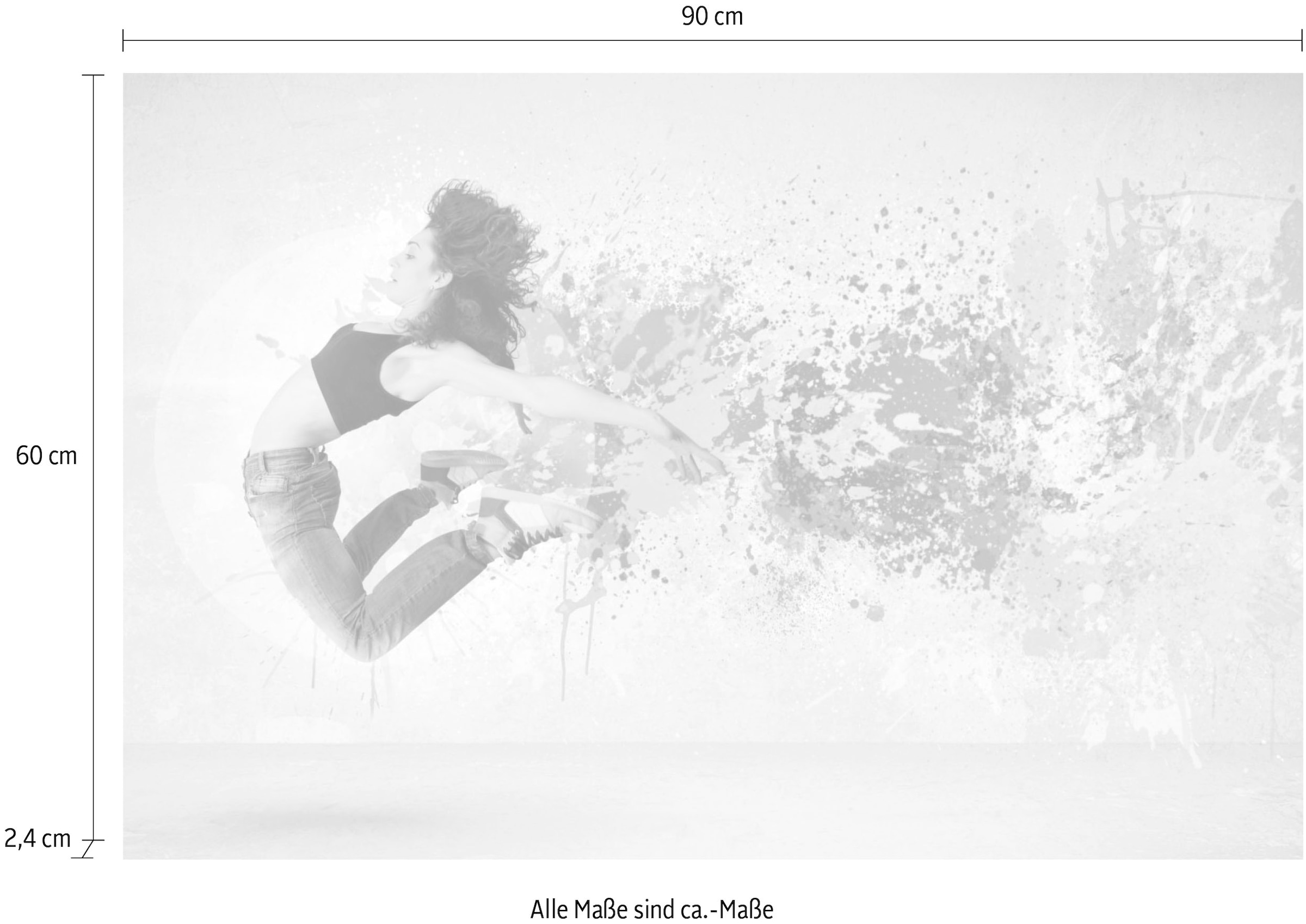 queence Tableau en verre acrylique »springende Frau« Fine Art-Print in Galeriequalität