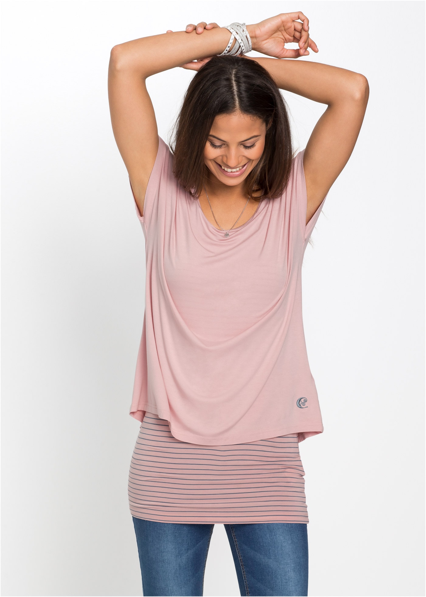 Image of bonprix Longshirt "Longshirt aus softem Viskosemix" schmale Passform, Kurzarm, im Layer-Look, aus Viskosemix