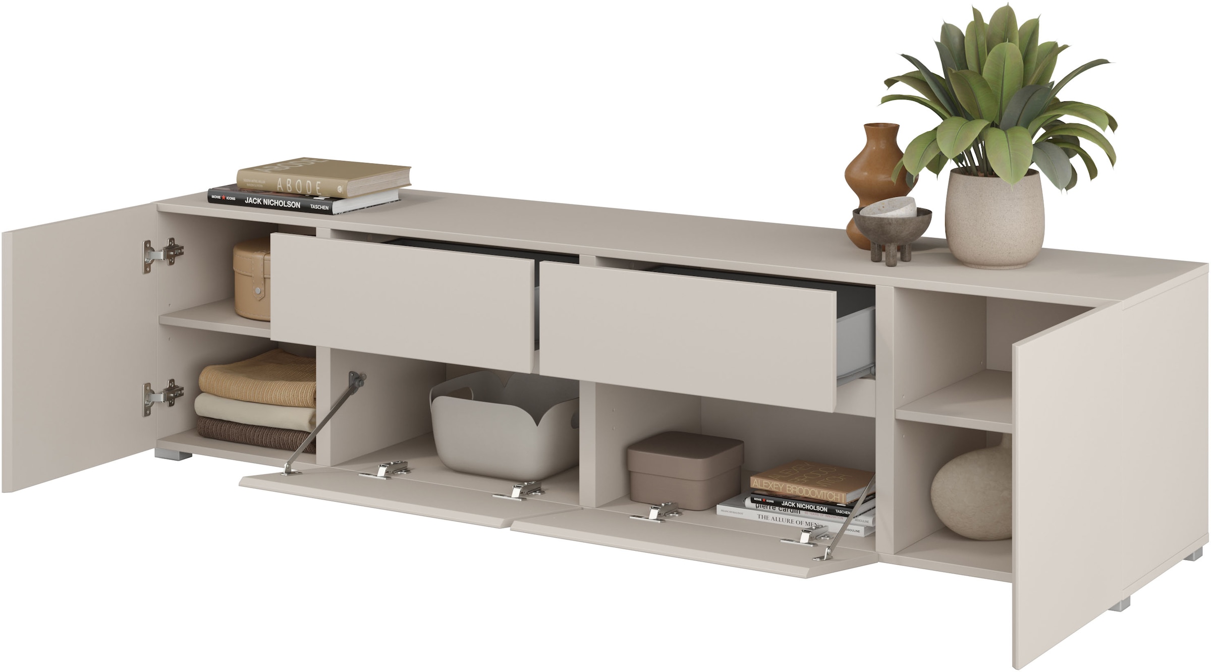 GOODproduct Table basse »Metric,Breite 195cm, grifflose Lowboard 2Klappen/2Schubkästen/2Tür« TV-Schrank mit viel Stauraum, TV-Board